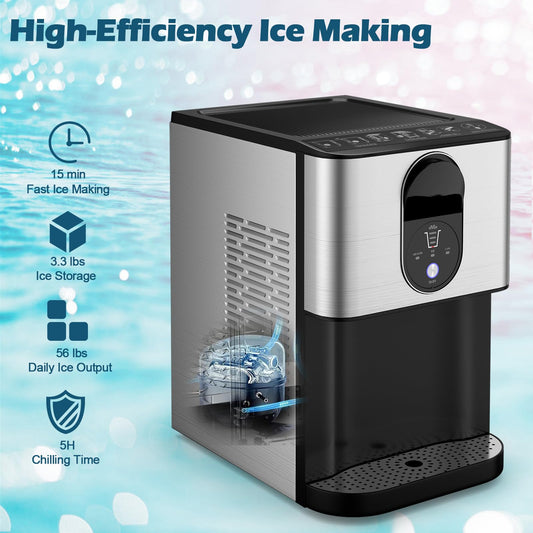 ARLIME Nugget Ice Maker Countertop, 56 lbs/24 H Pepple Chewable Ice Making Machine