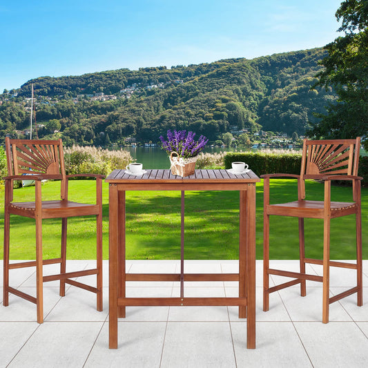 3PCS Bar Table Set Outdoor Acacia Wood Dining Set