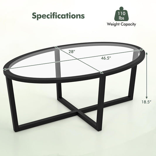 Oval Coffee TableTempered Glass Top Tea Table