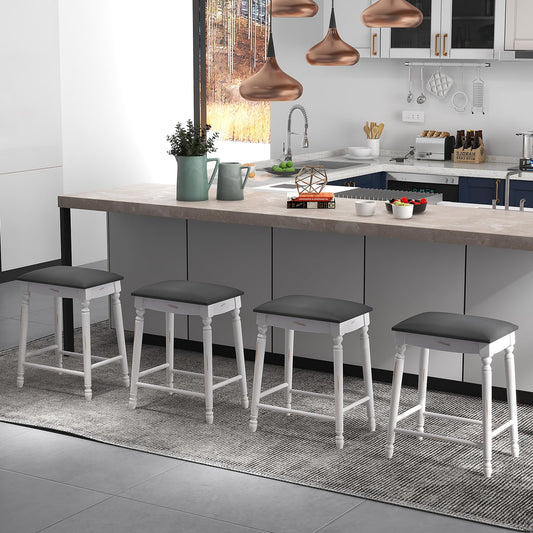Upholstered Bar Stools Set of 4 24-Inch Backless Counter Height Dining Stools