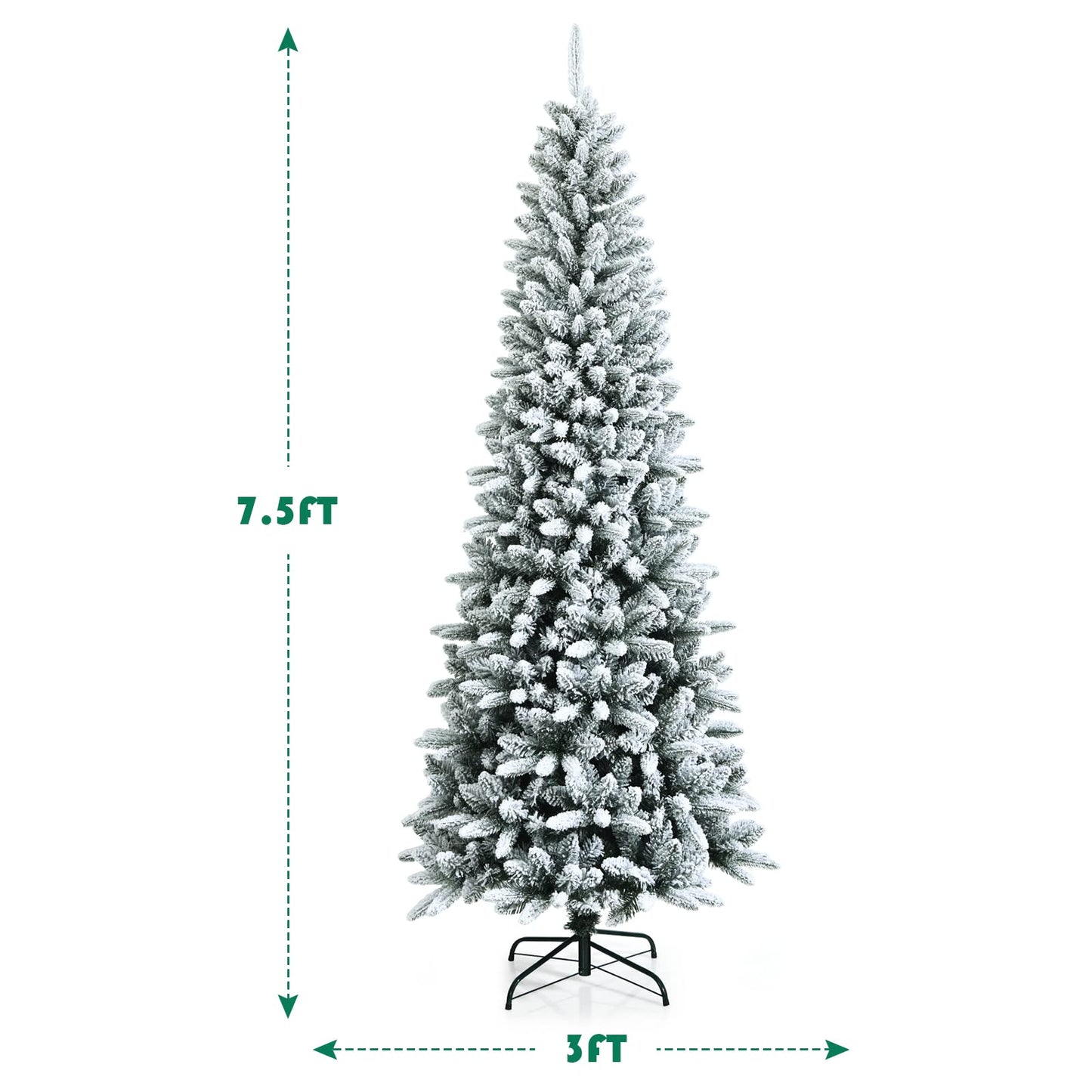 7.5Ft Snow-Flocked Artificial Christmas Tree w/ 1189 Branch Tips