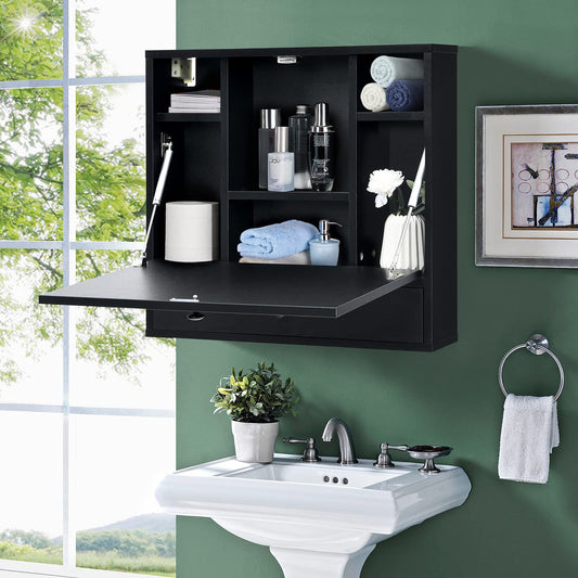 Wall-Mounted Computer Desk Floating Desk with Storage Drawer & Shelves