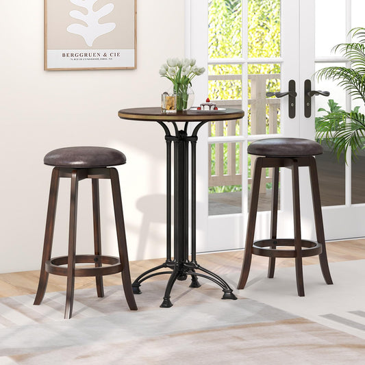 29-Inch Swivel Bar Stools Set of 2/4 Upholstered Barstools w/PU Leather Seat & Solid Rubber Wood Legs