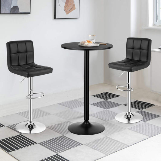 3-Piece Bar Table Set-Round Cocktail Table and PU Leather Adjustable Swivel Chairs