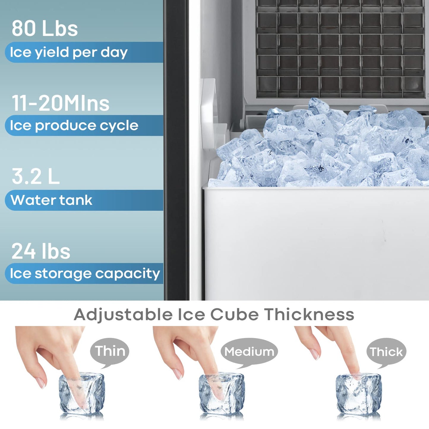 Commercial Ice Maker Machine 80 lbs/24H Ice Cube Maker Machine with 25 lbs Ice Bin