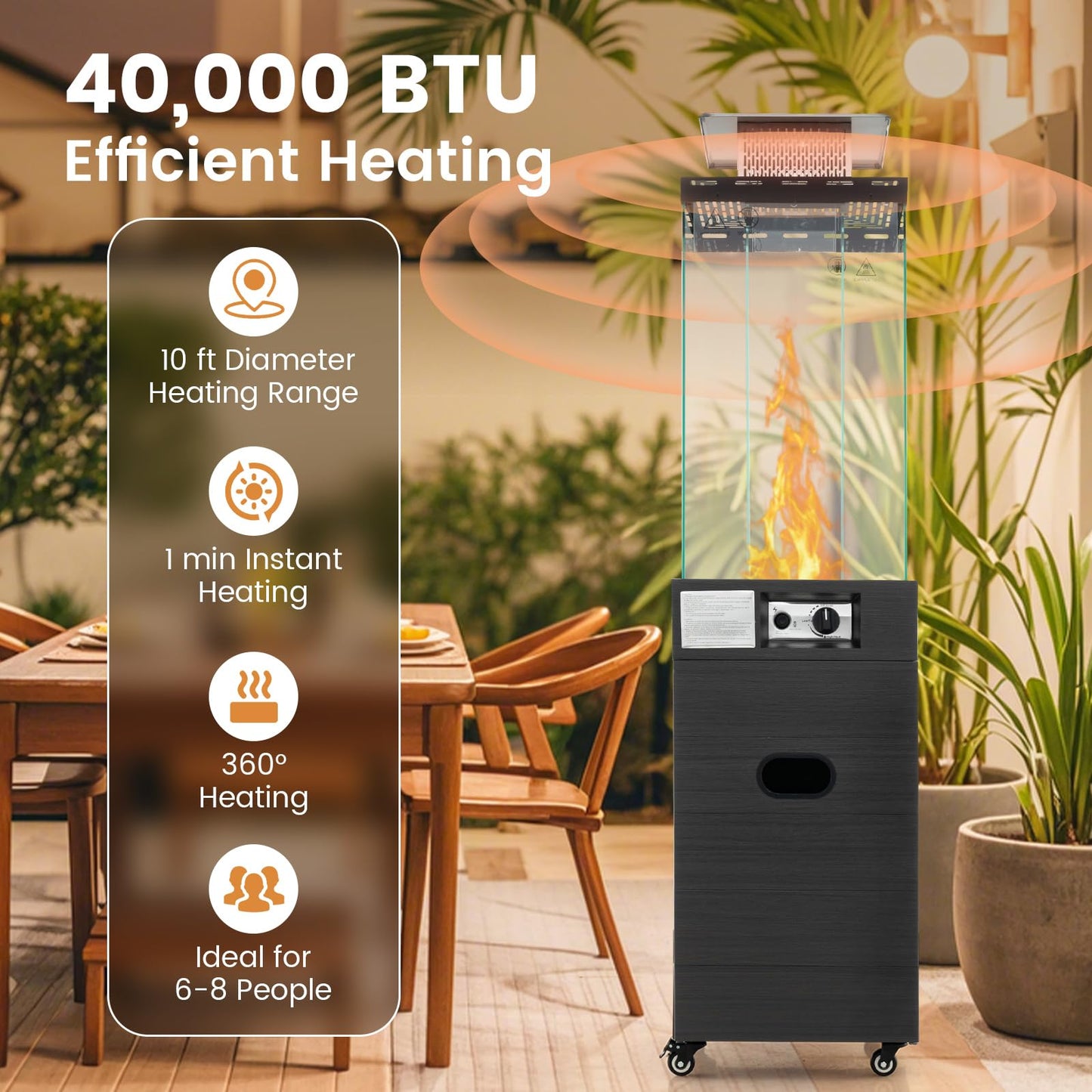 40,000 BTU Square Patio Propane Heater with Tempered Glass Tube