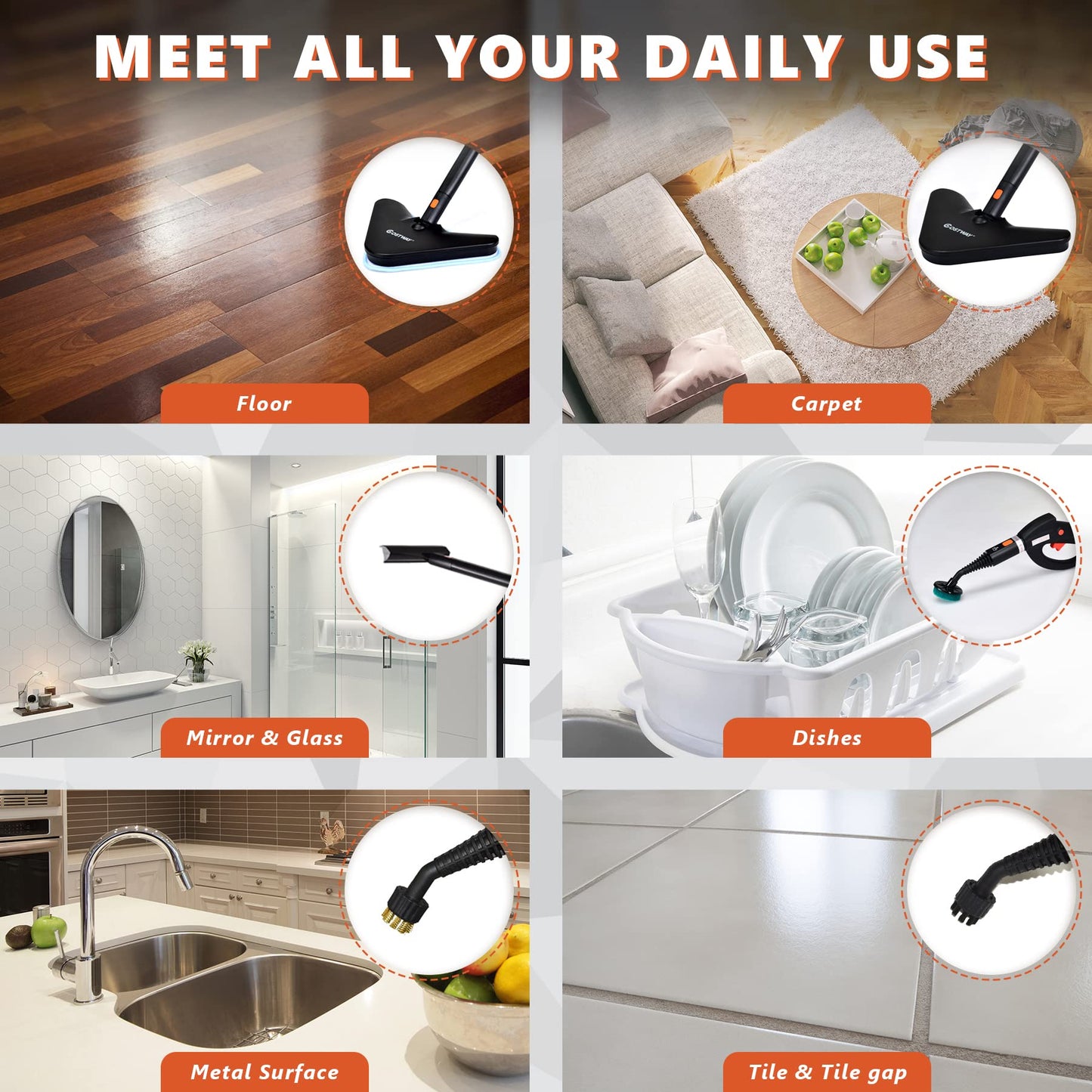 ARLIME Multi-Purpose Steam Cleaner with 19 Accessories, Household Rolling Steamer Cleaning Mop