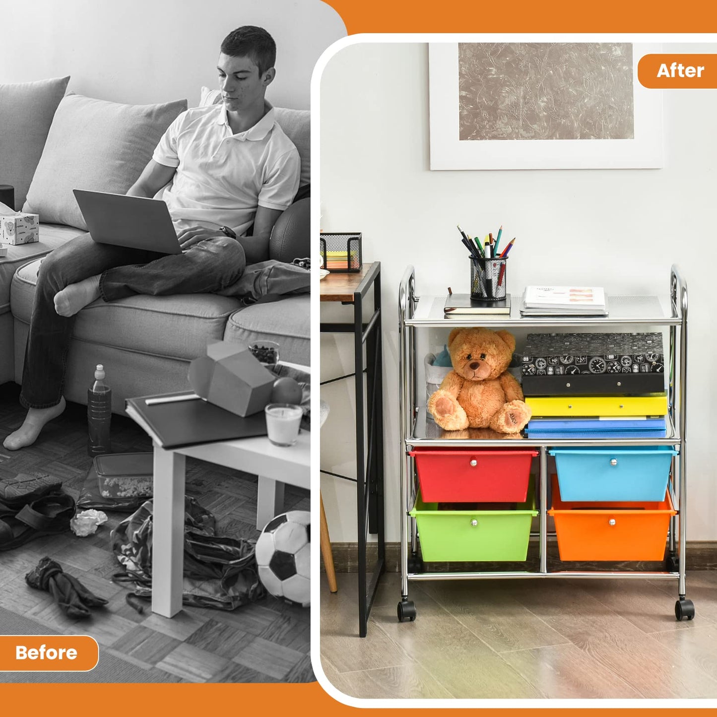 Rolling Storage Cart with 4 Drawers 2 Shelves for Home Office Kitchen Salon