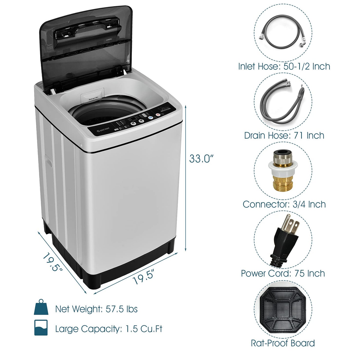 ARLIME 2 in 1 Compact Mini Laundry Machine Full-Automatic Washing Machine, 1.5 Cu.Ft