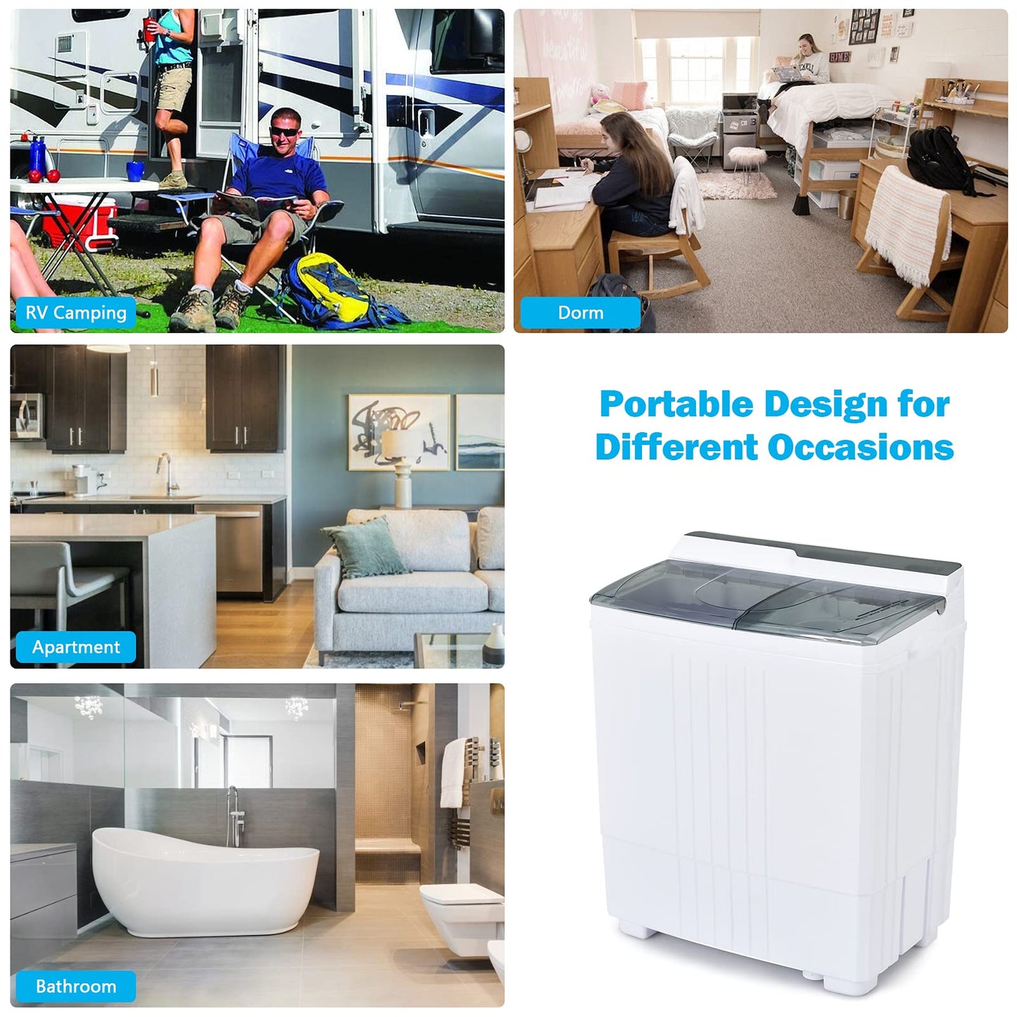 ARLIME Portable Washing Machine Twin Tub 21Lbs Capacity, Washer(14.4Lbs) and Spinner(6.6Lbs)