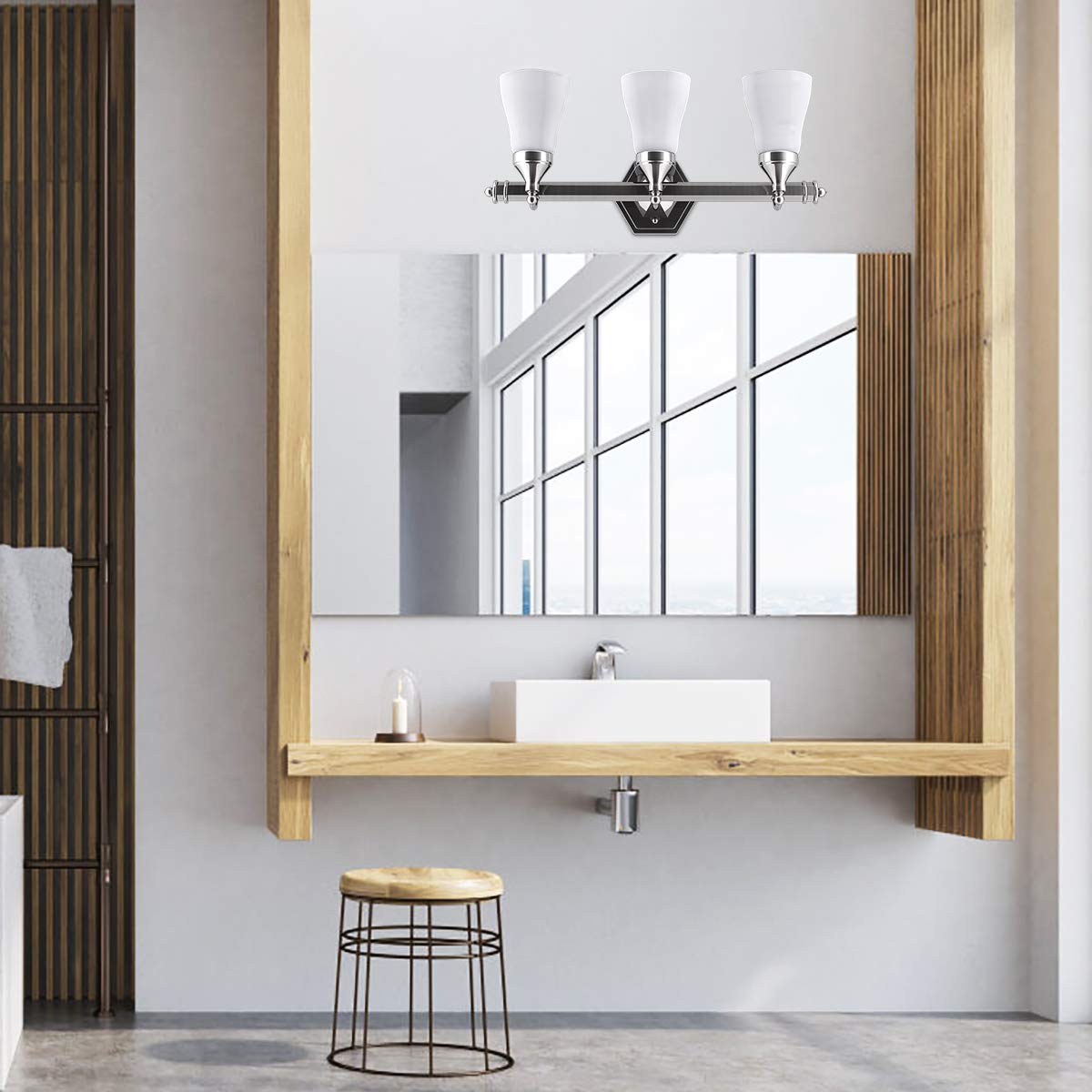 Bathroom Vanity Light Antique Brushed Wall Mounted with White Alabaster Wall Sconces Glass Shade