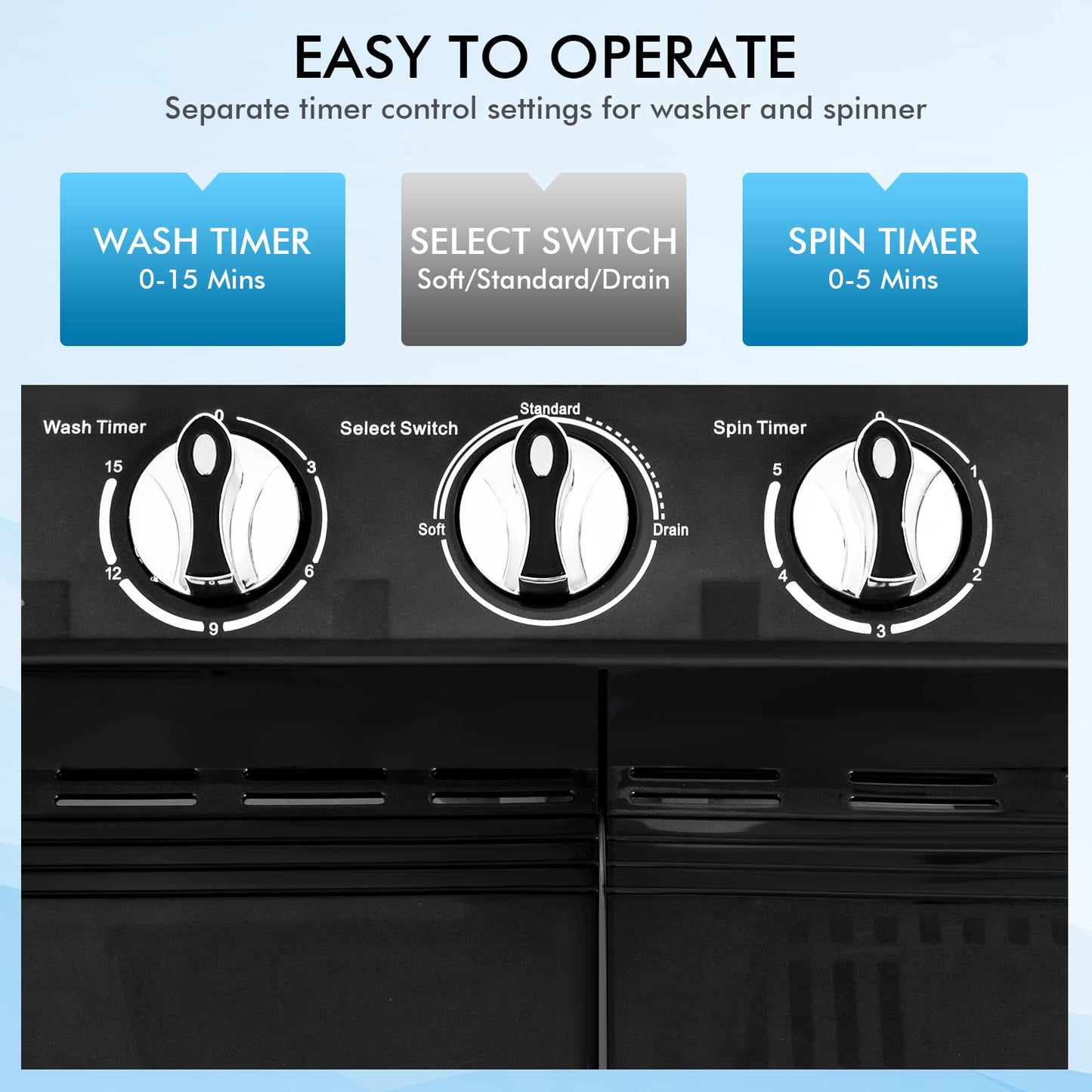 Portable Washing Machine, Twin Tub 13Lbs Capacity Washer 8Lbs and Spinner 5Lbs with Control Knobs