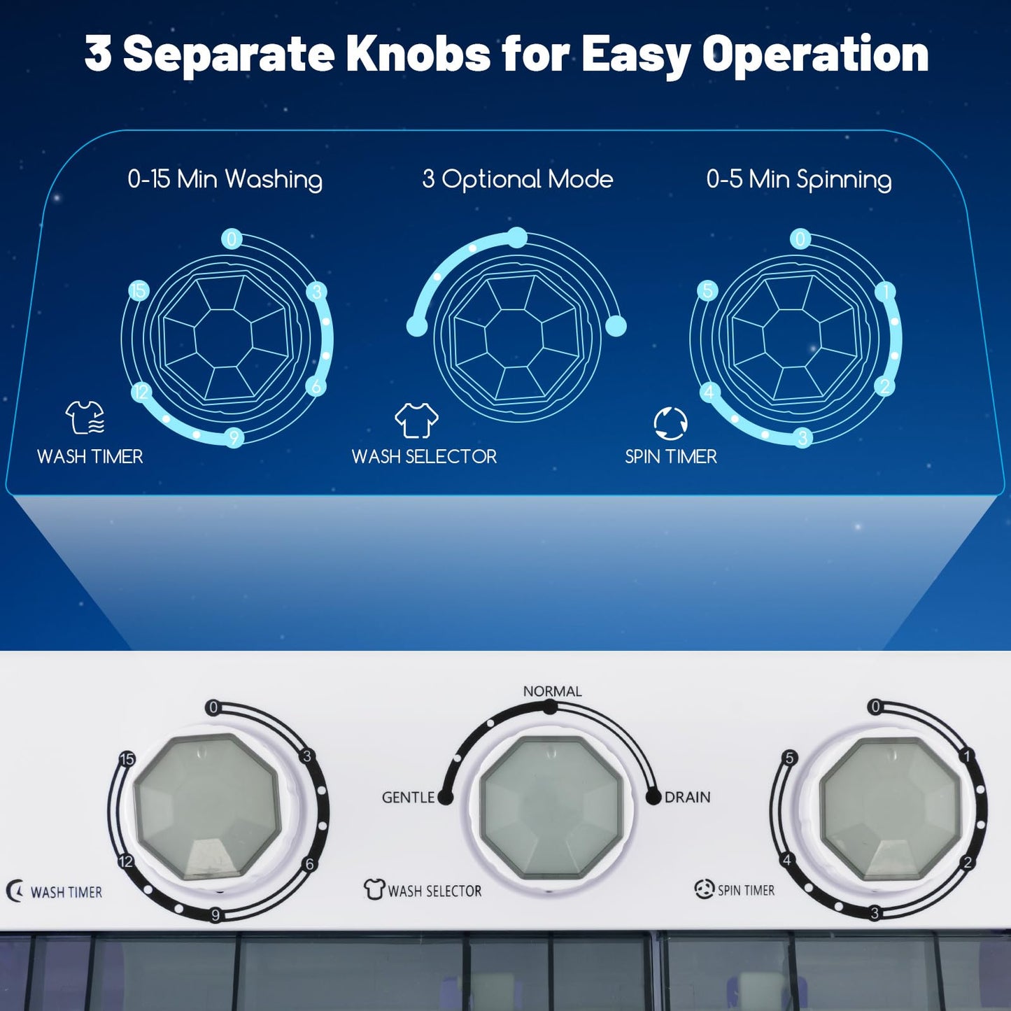 ARLIME Portable Washing Machine, 26 lbs Washer and Spinner Combo with Drain Pump