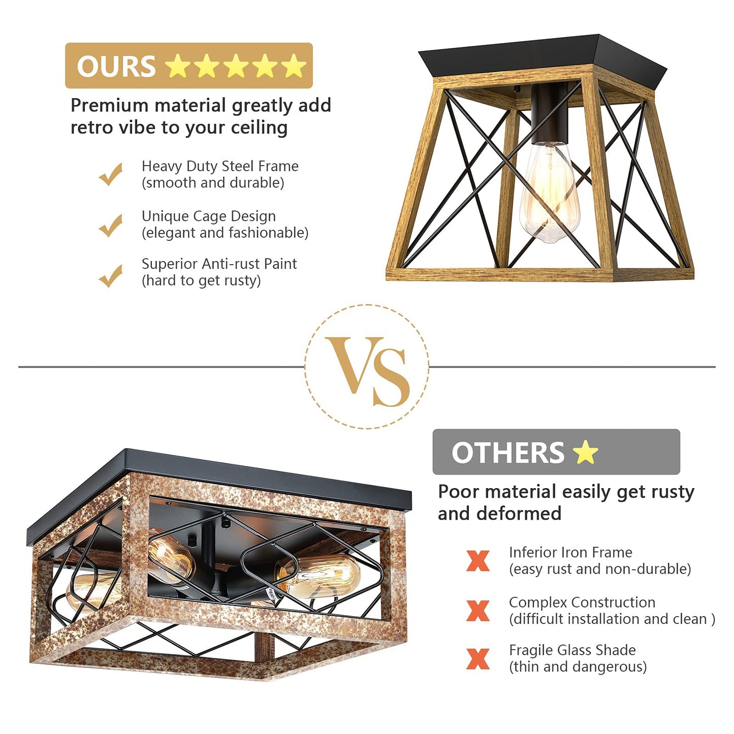 ARLIME Rustic Farmhouse Ceiling Light