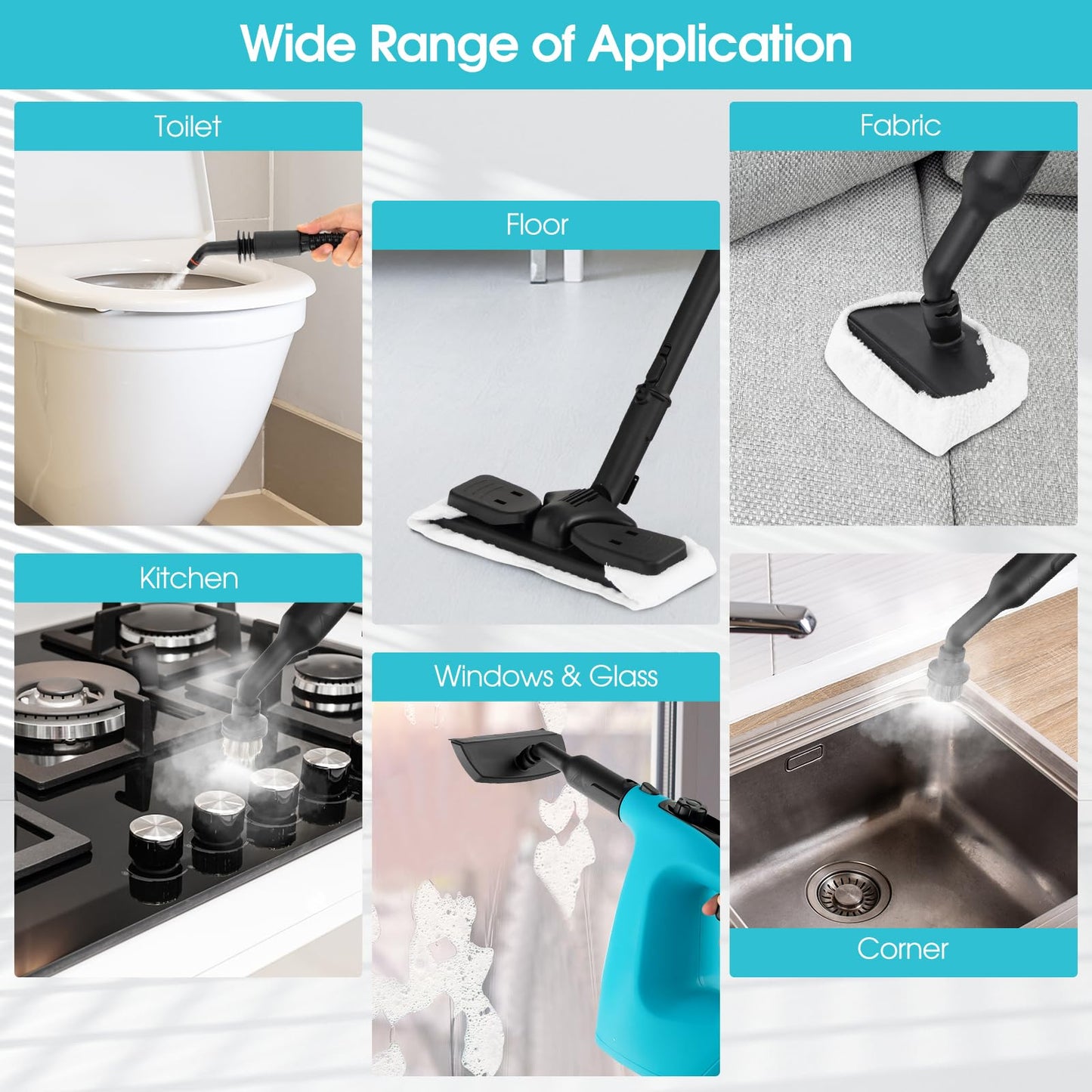 Handheld Steam Cleaner, 1400W Pressurized Steamer with 14-Piece Accessories & Child Lock