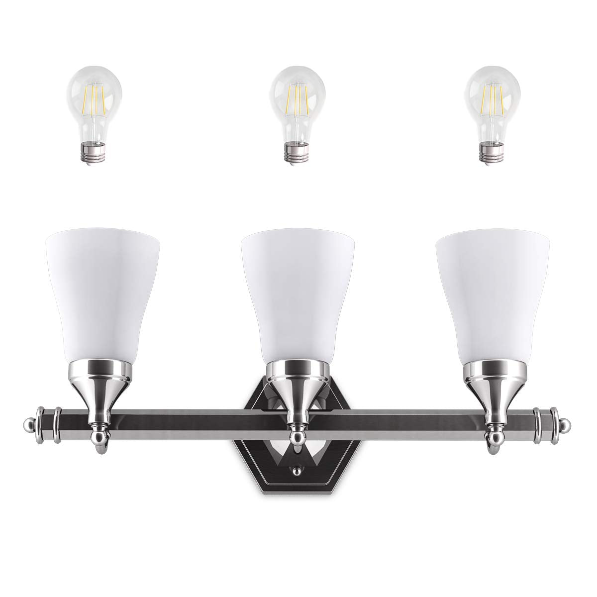 Bathroom Vanity Light Antique Brushed Wall Mounted with White Alabaster Wall Sconces Glass Shade