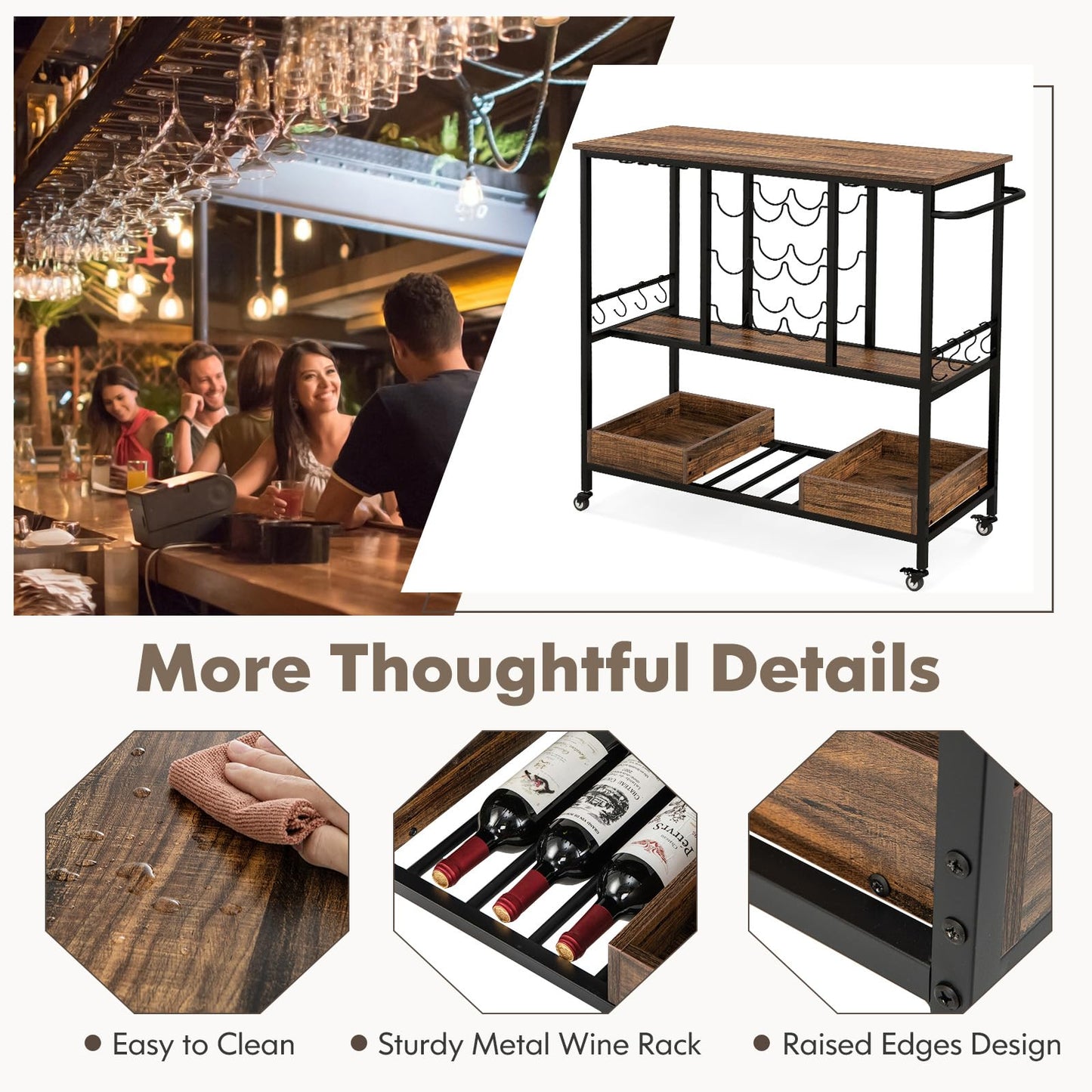 Home Serving Cart Industrial Rolling Beverage Cart