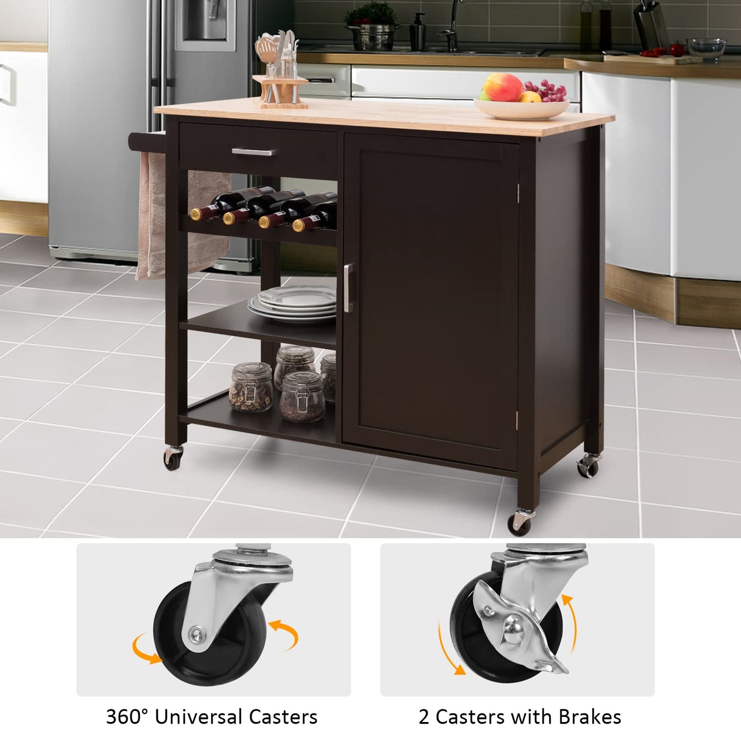 Kitchen Storage Island Cart on Wheels for Dining Room