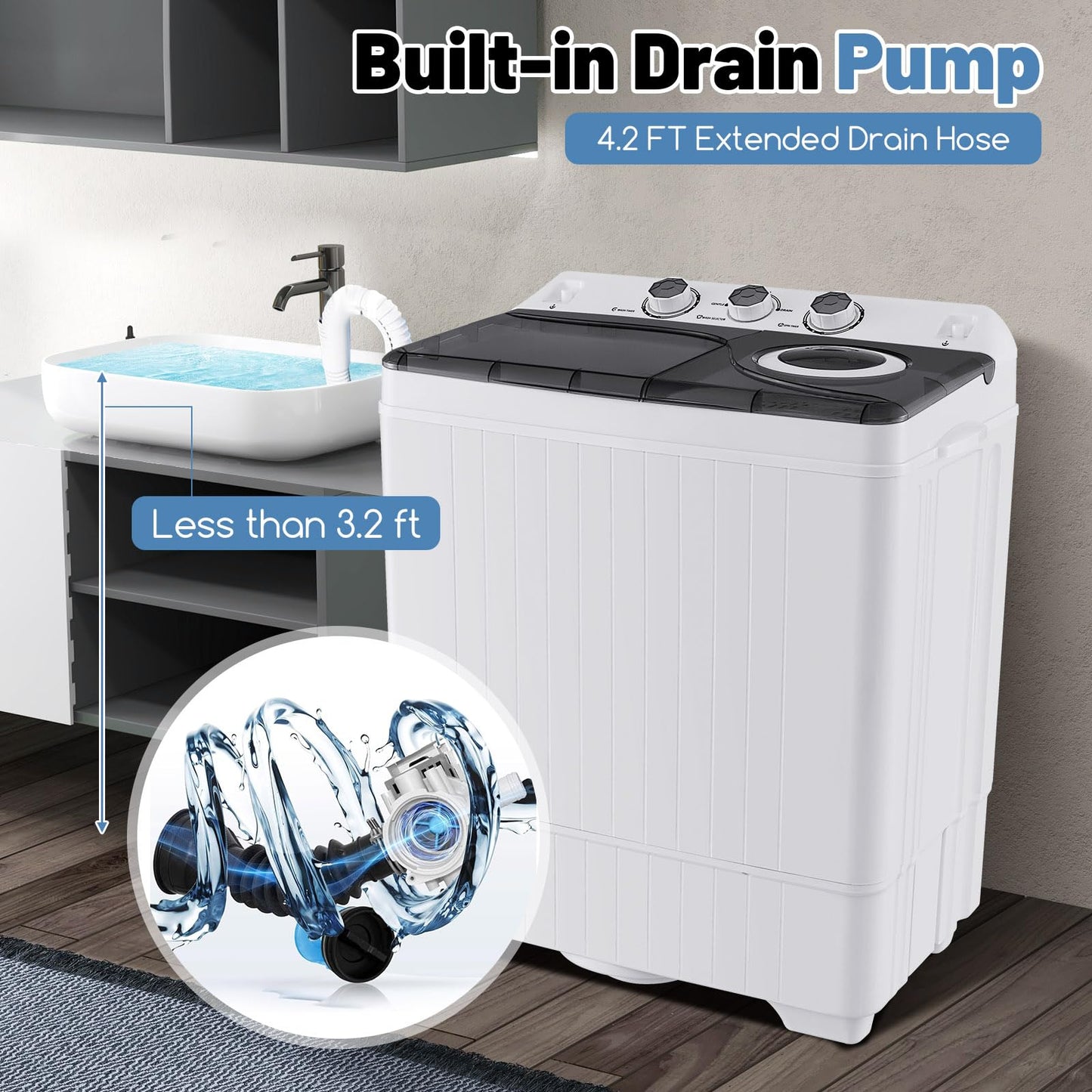 ARLIME Portable Washing Machine, 26 lbs Washer and Spinner Combo with Drain Pump