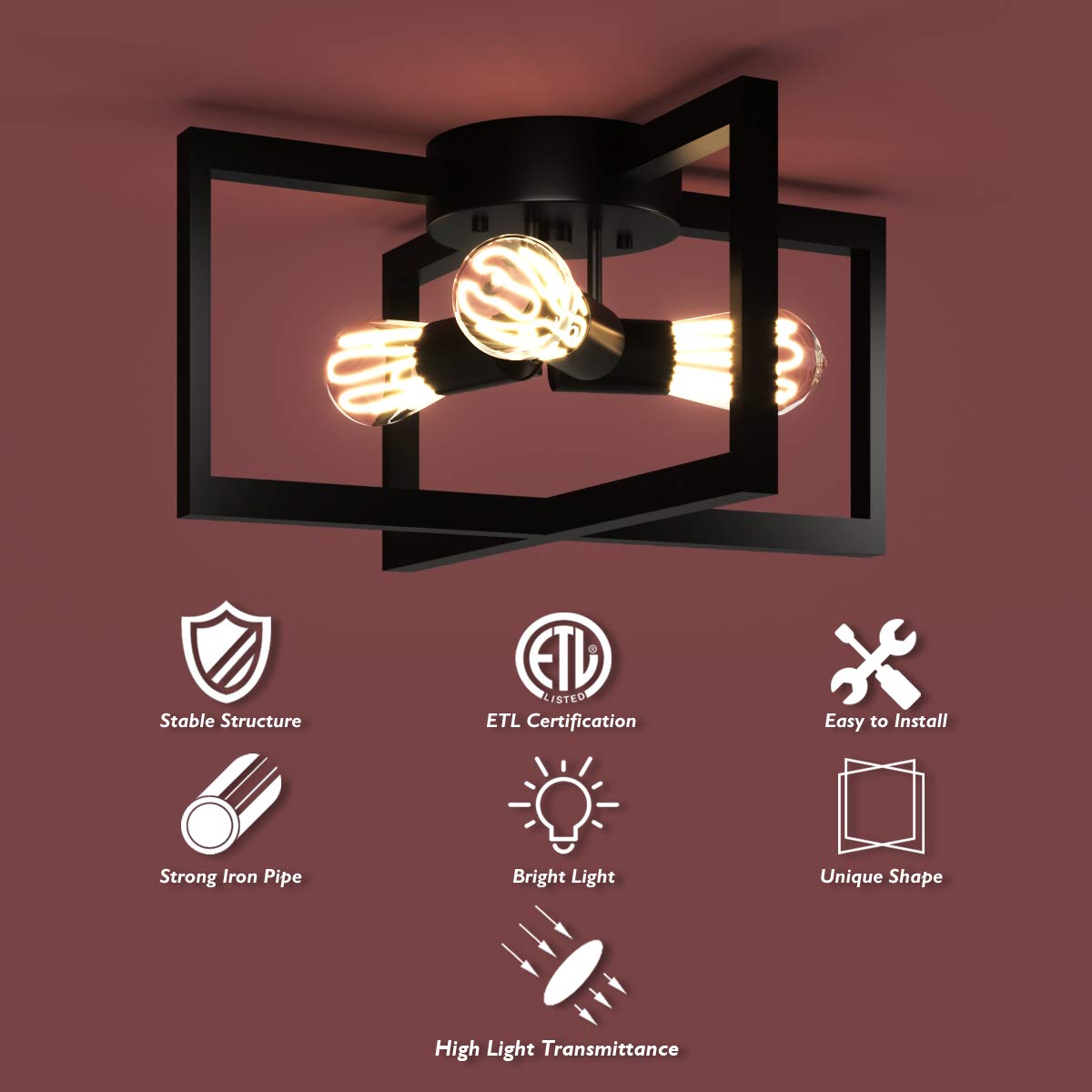 ARLIME 3-Light Flush Mount Ceiling Lamp