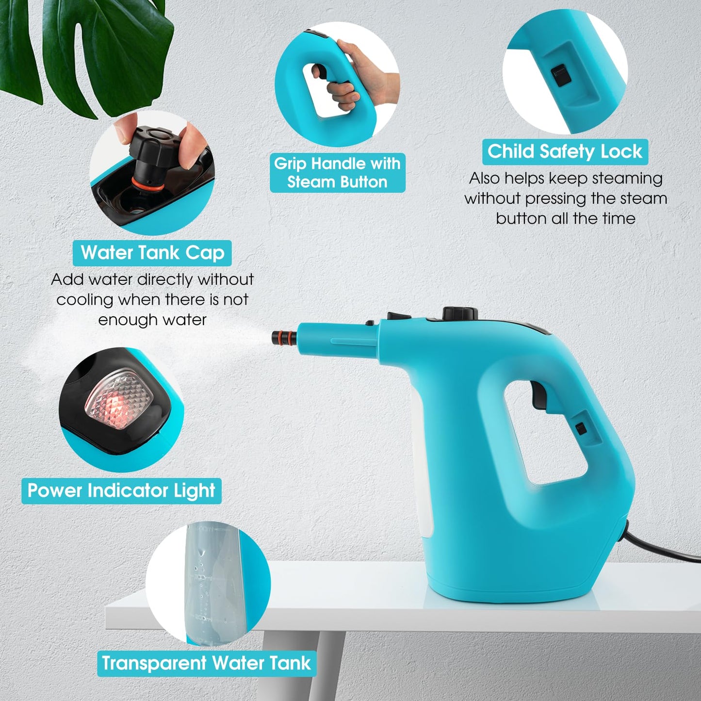 Handheld Steam Cleaner, 1400W Pressurized Steamer with 14-Piece Accessories & Child Lock