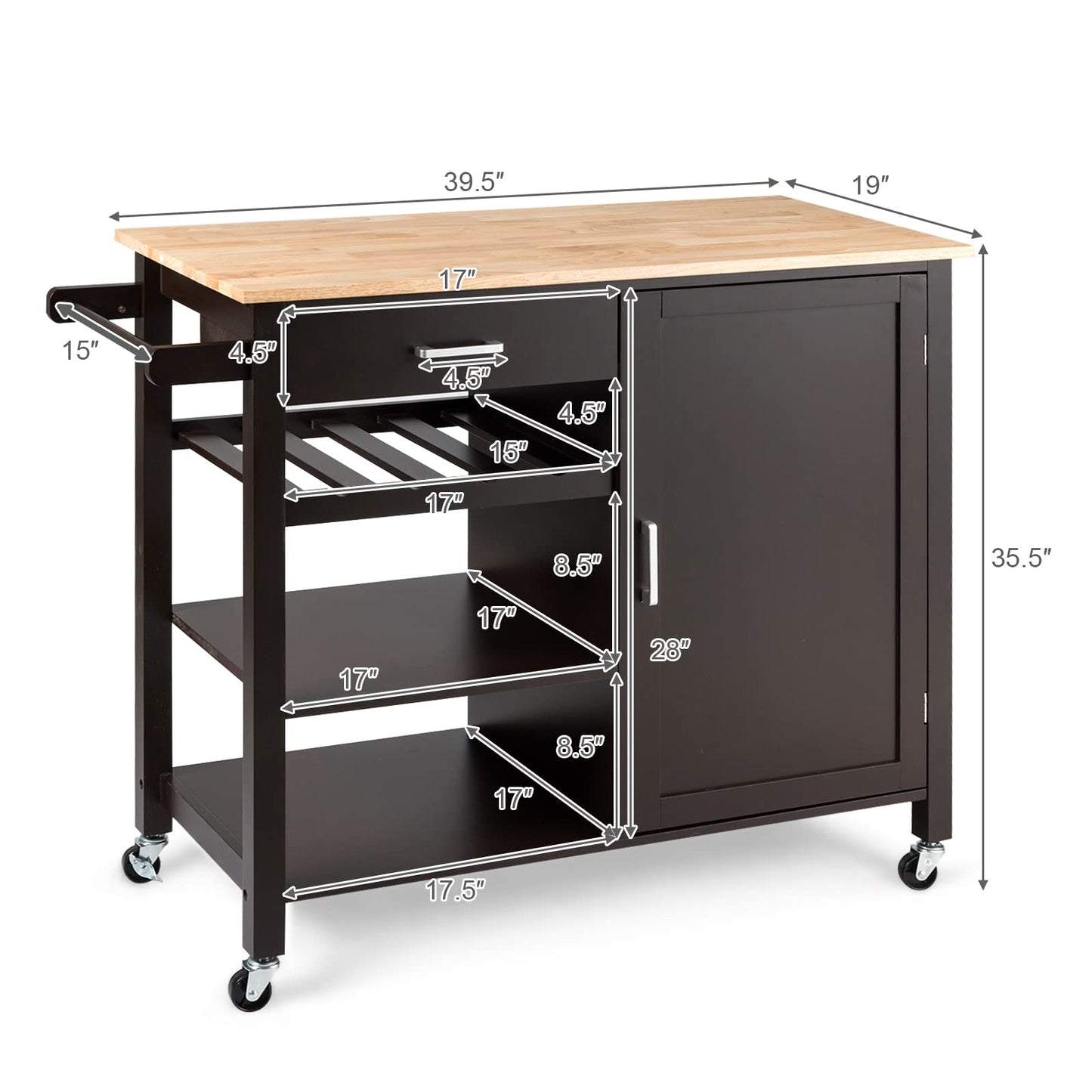 Kitchen Storage Island Cart on Wheels for Dining Room