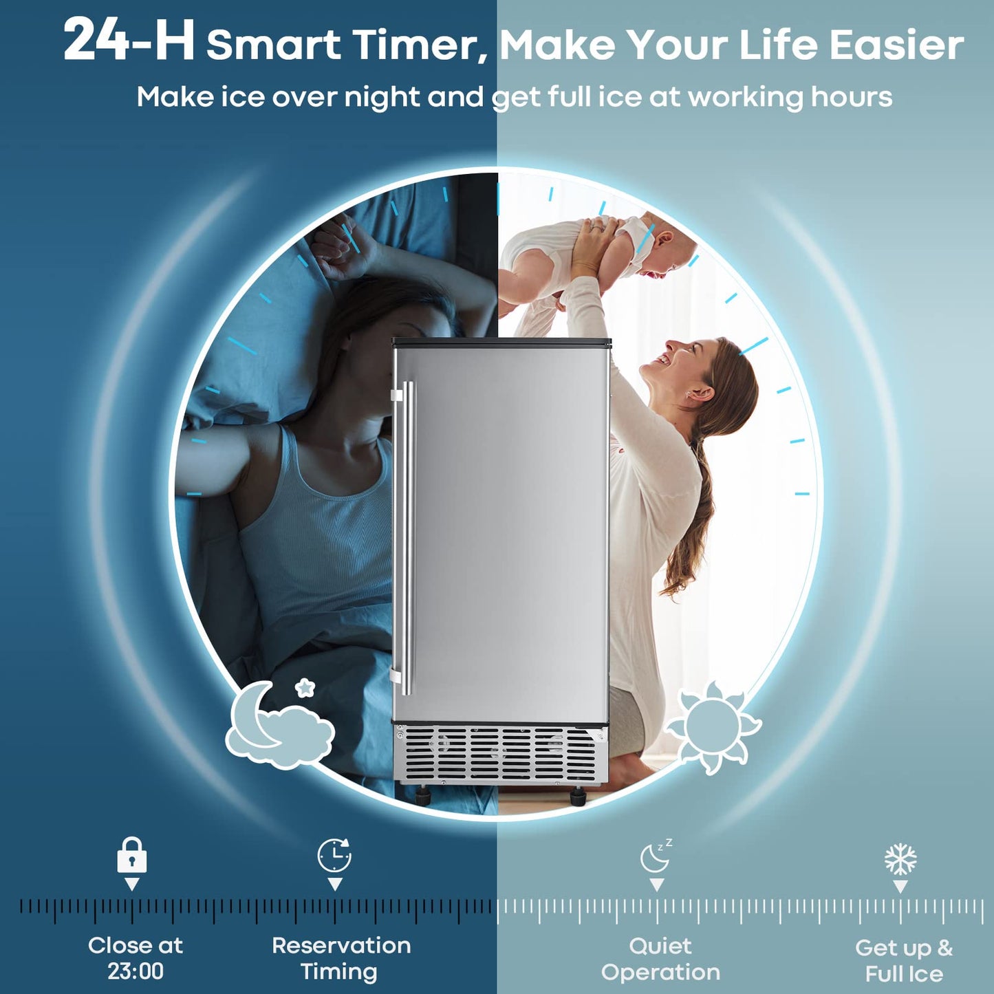 Commercial Ice Maker Machine 80 lbs/24H Ice Cube Maker Machine with 25 lbs Ice Bin