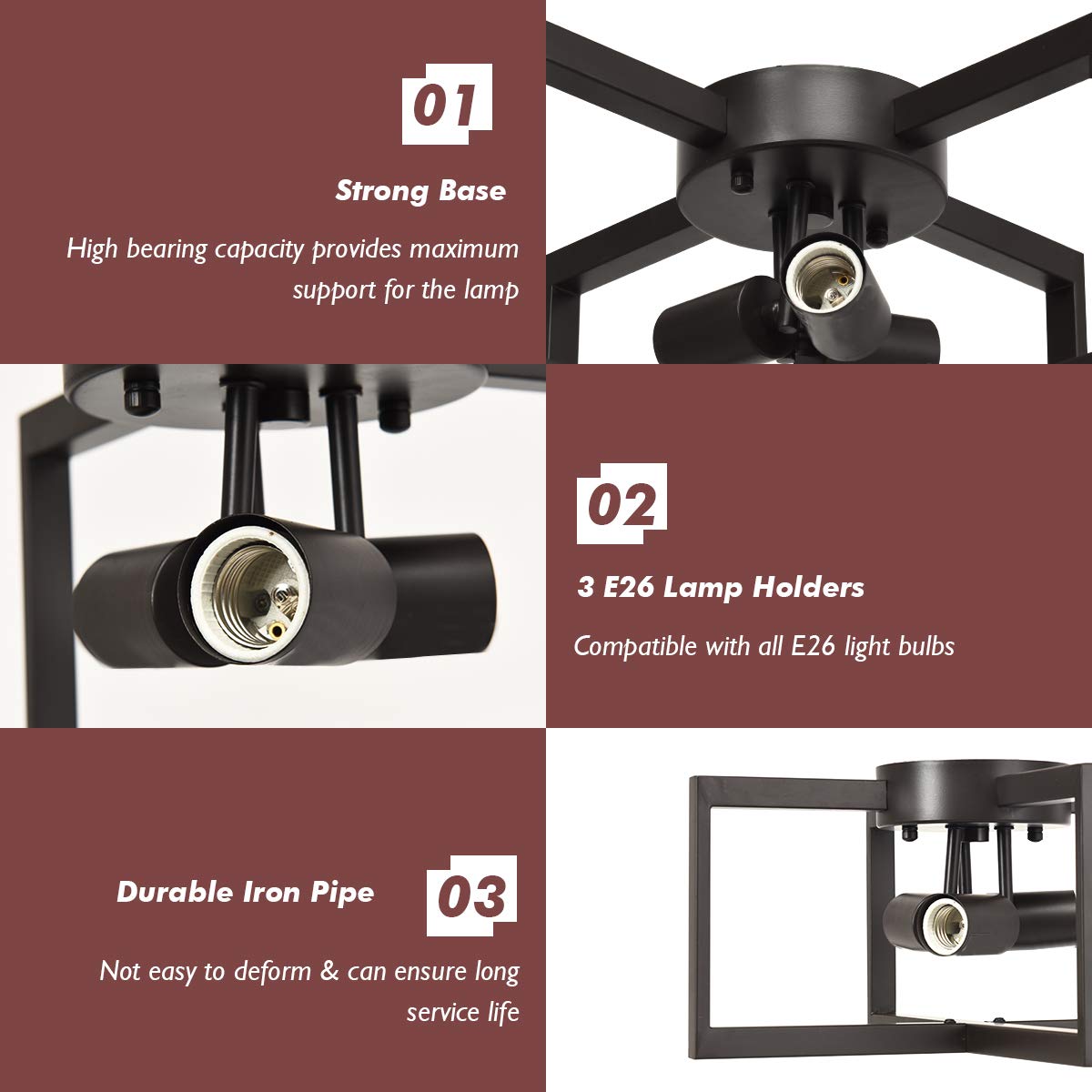 ARLIME 3-Light Flush Mount Ceiling Lamp