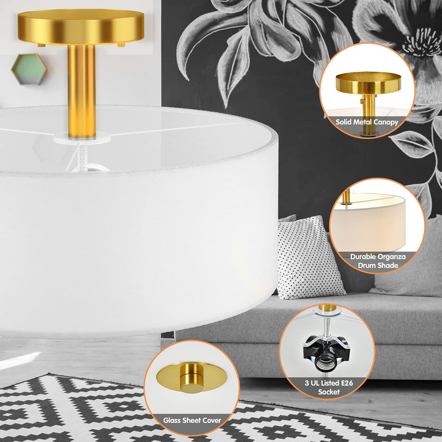 ARLIME Glass Drum Ceiling Light