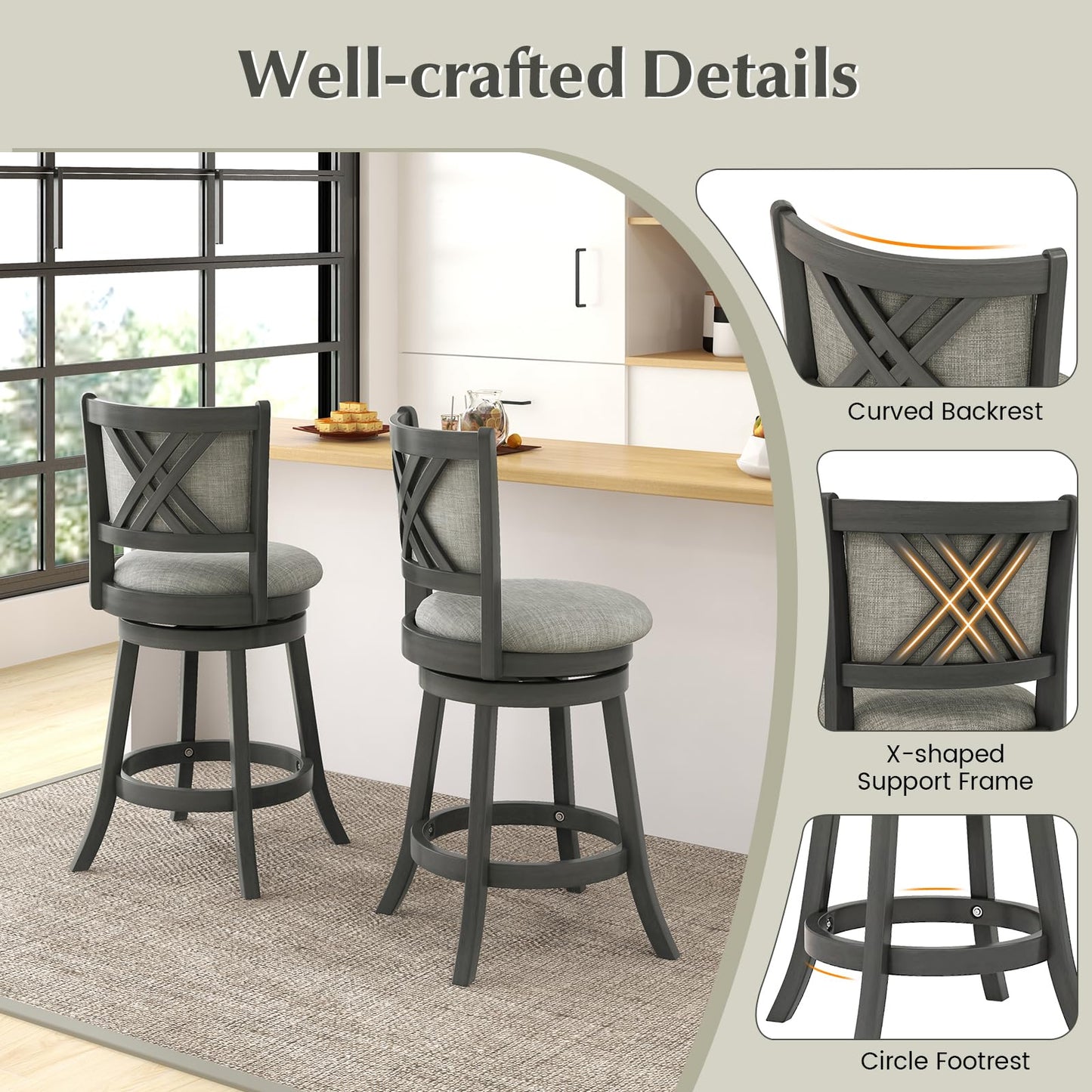 Bar Stools Set Counter Height Swivel Chairs