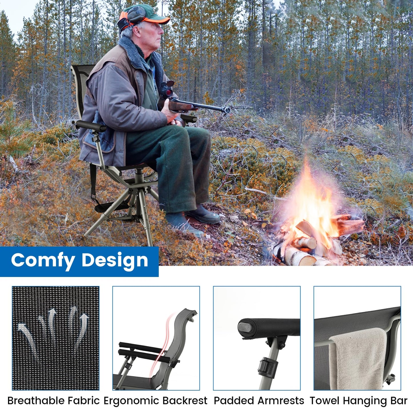 Folding Hunting Chair 360° Silent Swivel Hunting Blind Chair