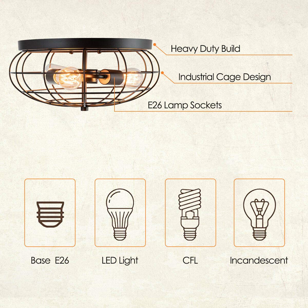 ARLIME Semi Flush Mount Ceiling Light