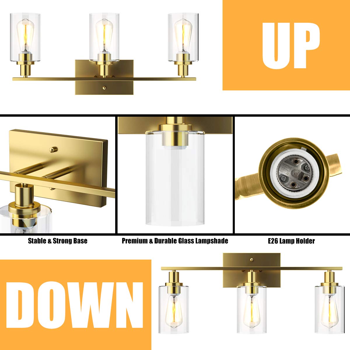 ARLIME 3-Light Bathroom Vanity Light Fixtures