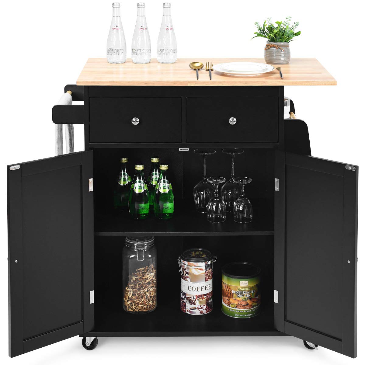 Kitchen Island on Wheels with Adjustable Shelf for Dining Room