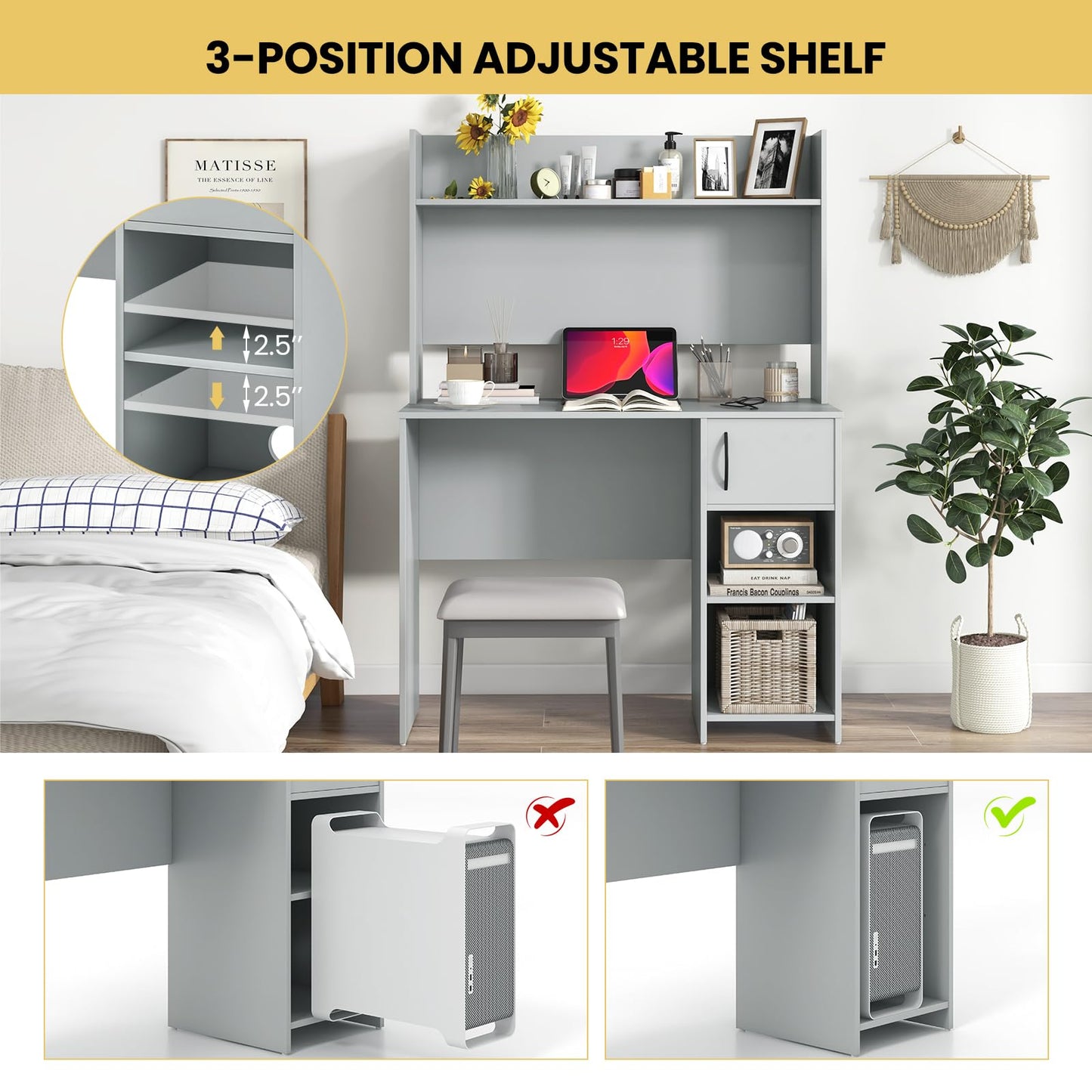 Computer Desk with Hutch Home Office Desk with Adjustable Shelf