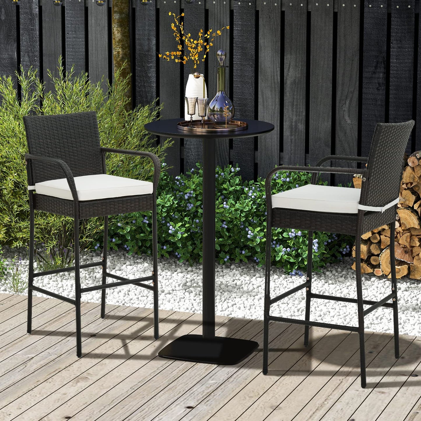 Patio Bar Height Chairs with Cushions for Backyard