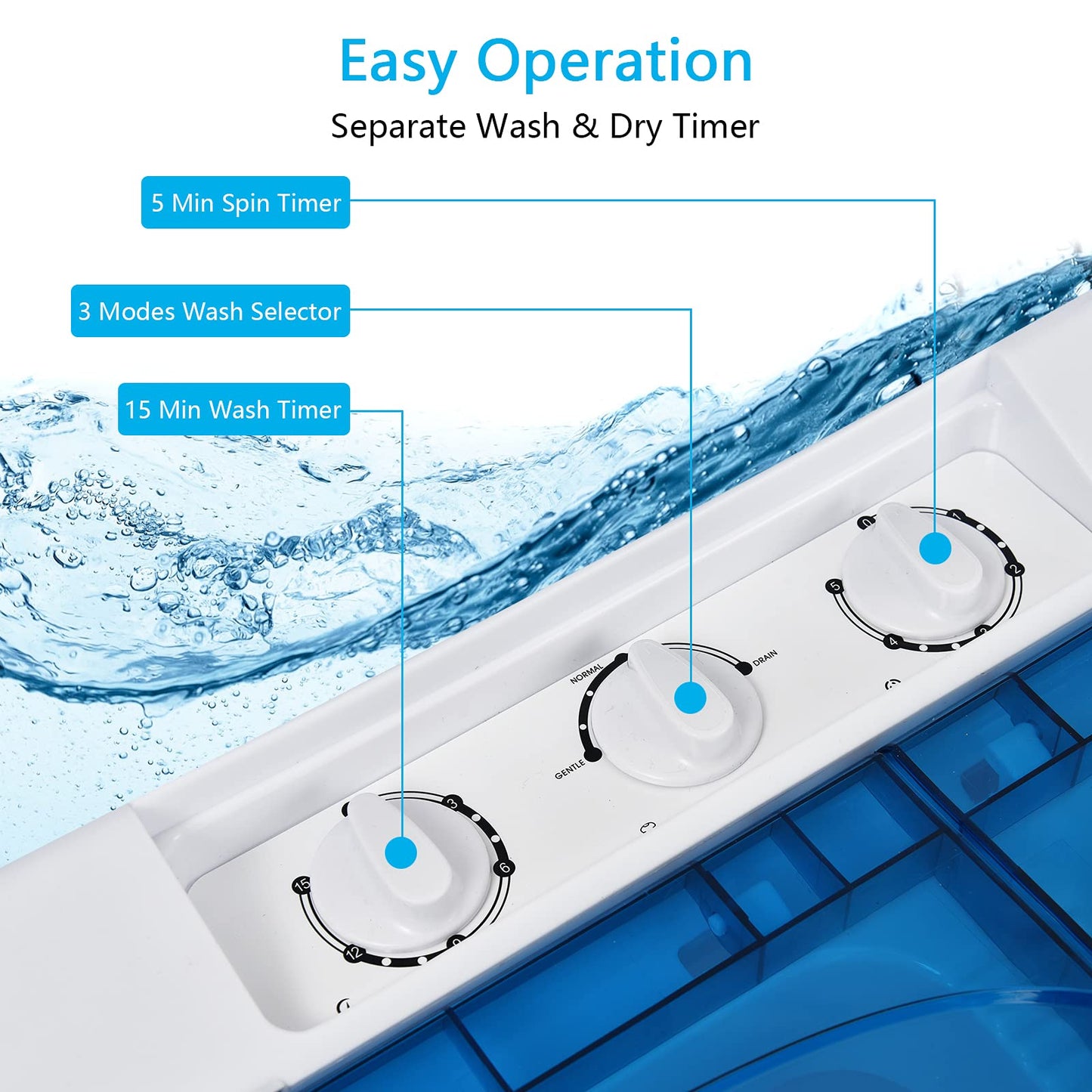 Portable Washing Machine, Twin Tub 26 Lbs Capacity, 18 Lbs Washer and 8 Lbs Spinner