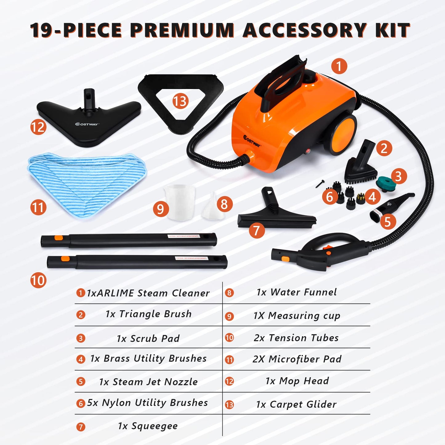 ARLIME Multi-Purpose Steam Cleaner with 19 Accessories, Household Rolling Steamer Cleaning Mop