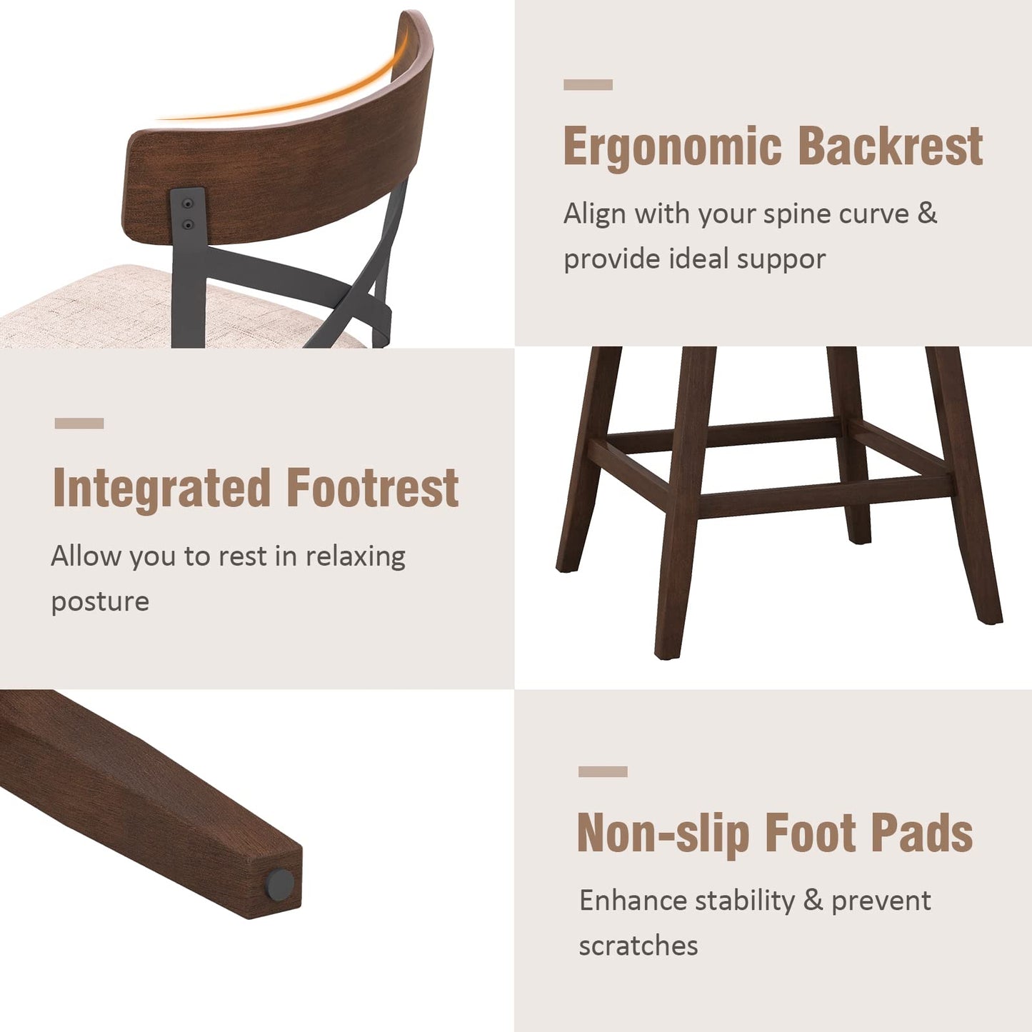 25 Inch Swivel Ergonomic Counter Height Chairs with Cushioned Seat