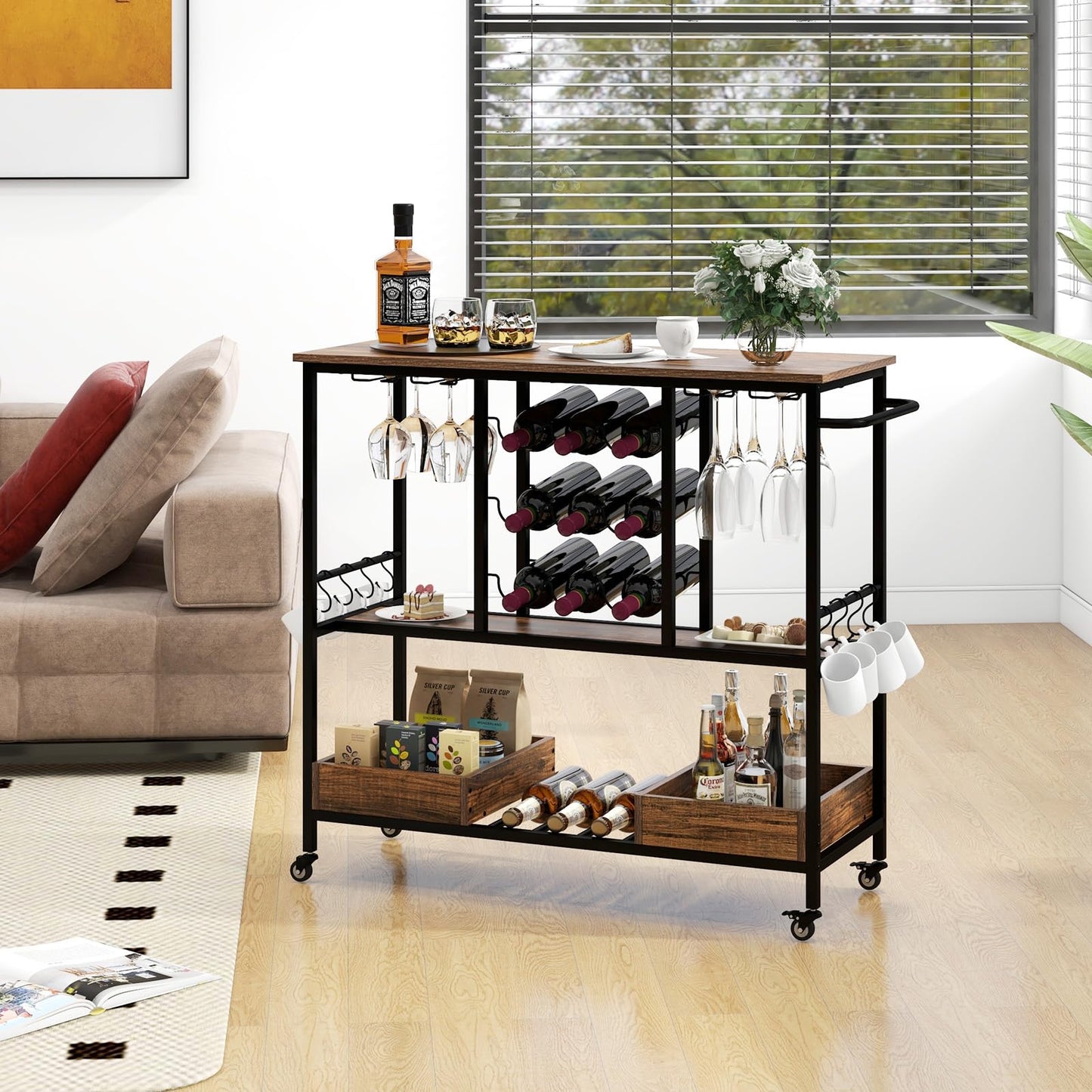 Home Serving Cart Industrial Rolling Beverage Cart