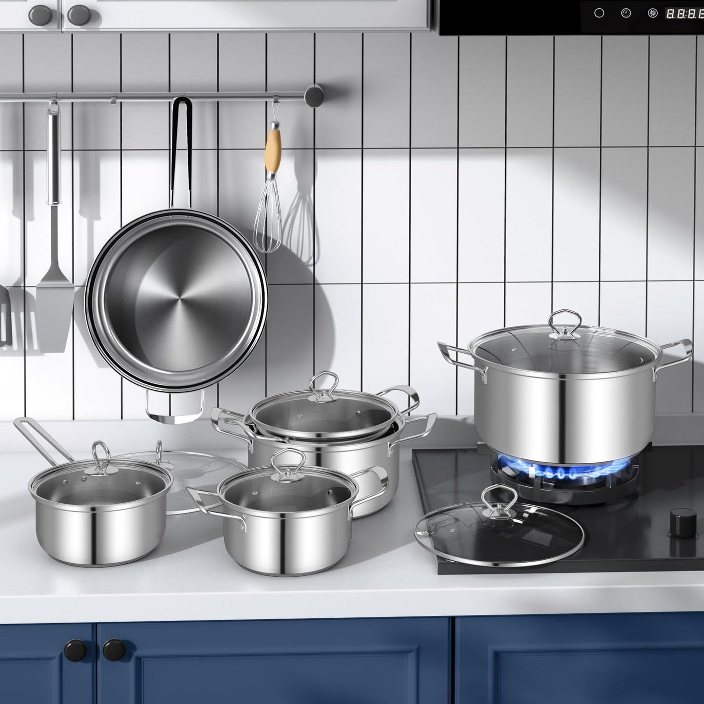 12 Piece Stainless Steel Cookware Set with Stock Pot
