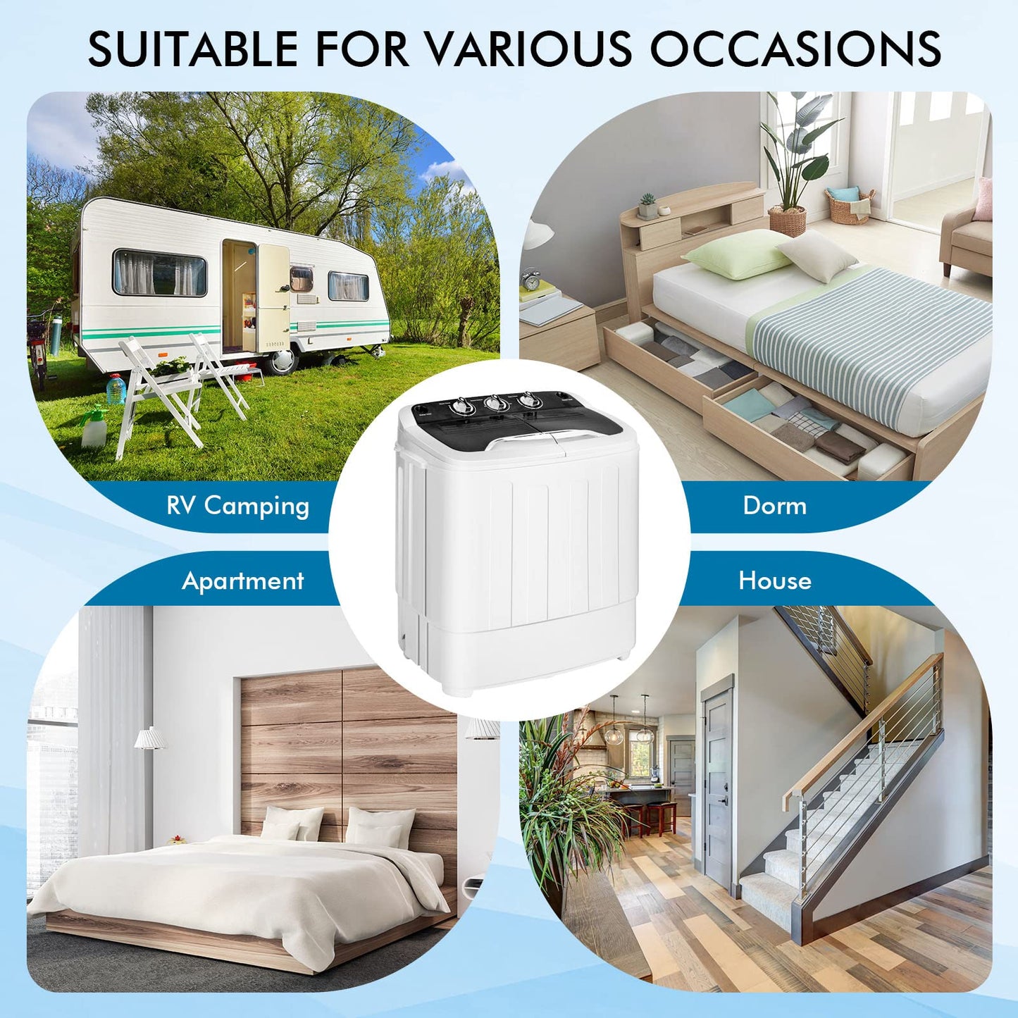 Portable Washing Machine, Twin Tub 13Lbs Capacity Washer 8Lbs and Spinner 5Lbs with Control Knobs