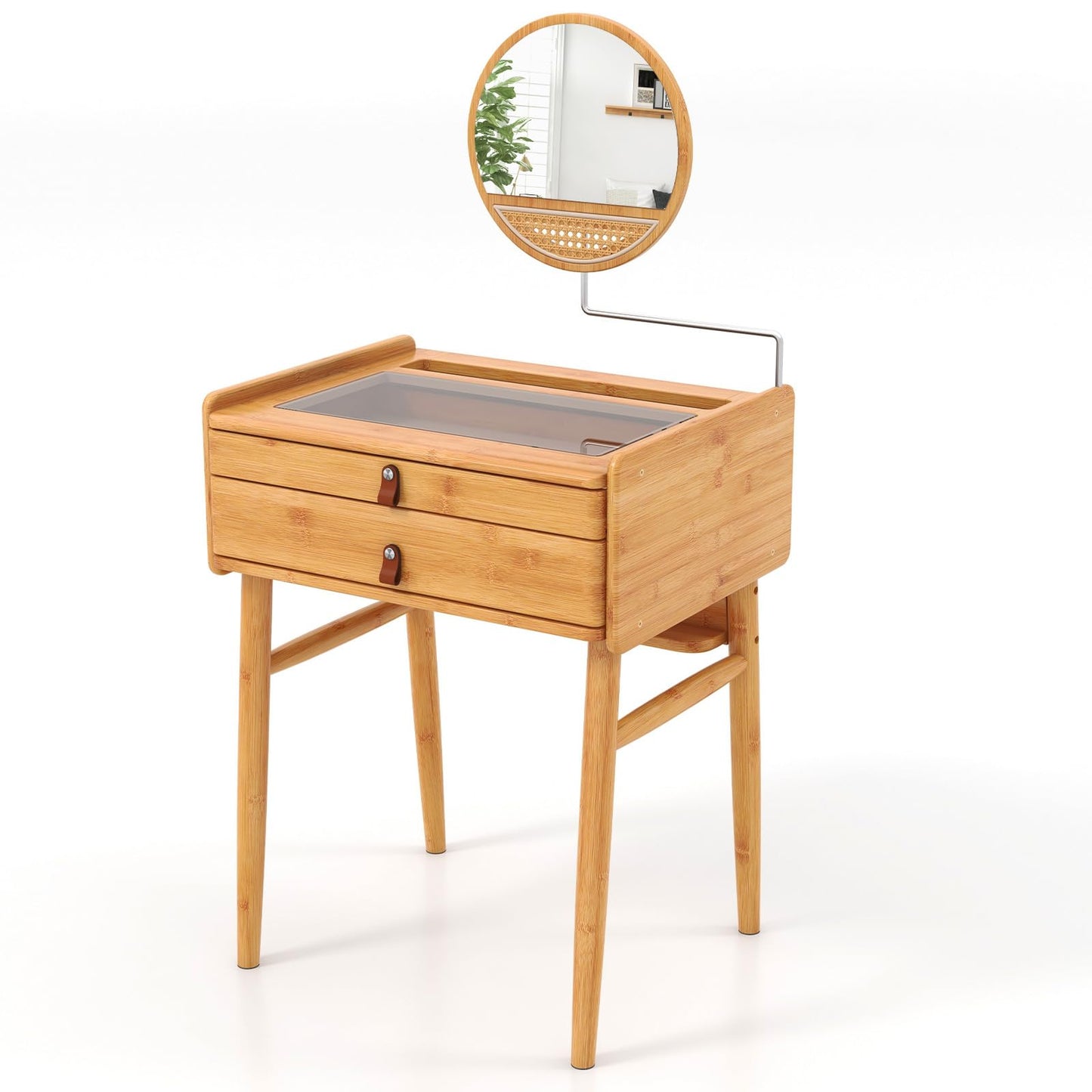 Bamboo Makeup Vanity Set with 2 Drawers for Adult and Teens