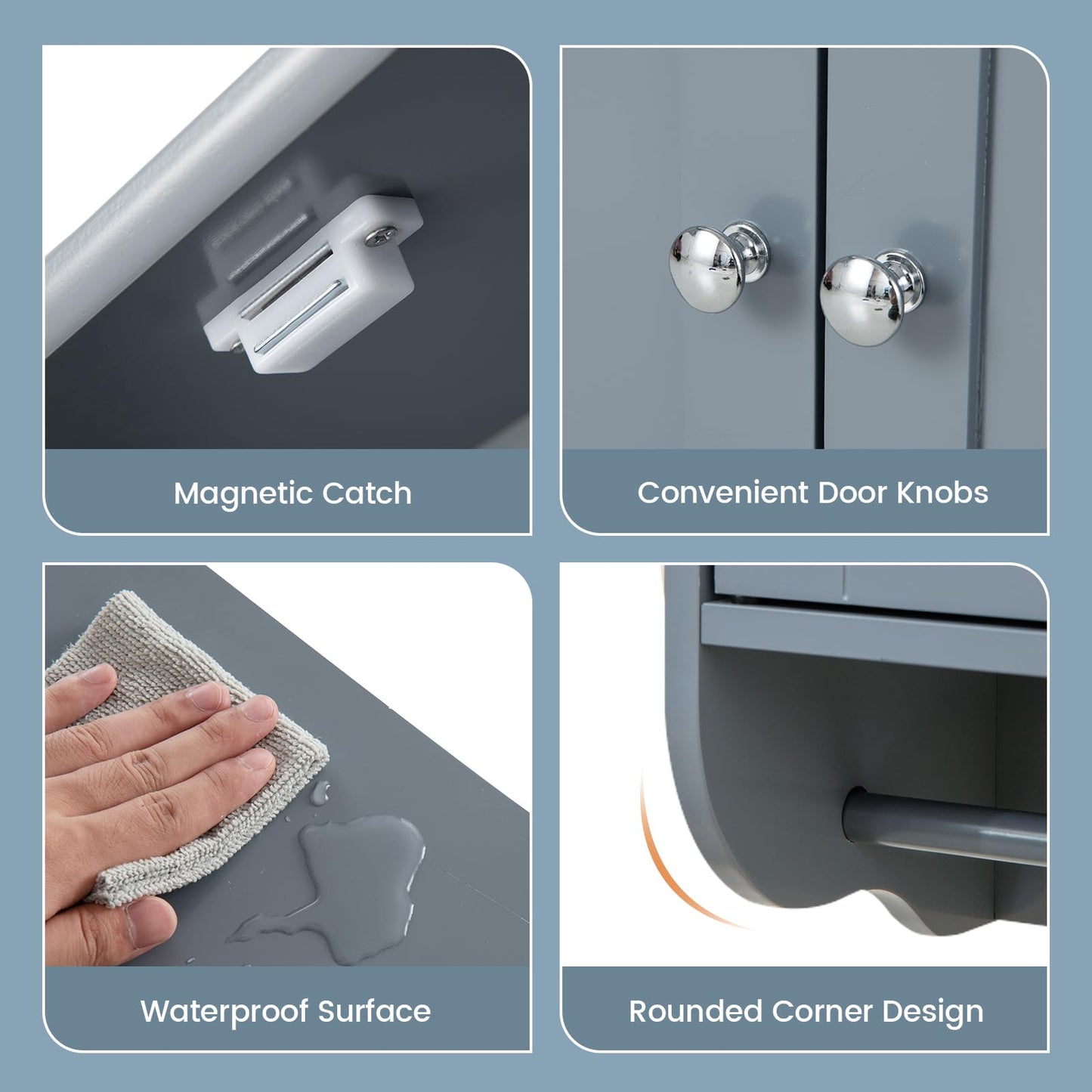 Bathroom Wall Cabinet Over The Toilet Storage Cabinet w/ 2 Doors Adjustable Shelf and Towel Bar