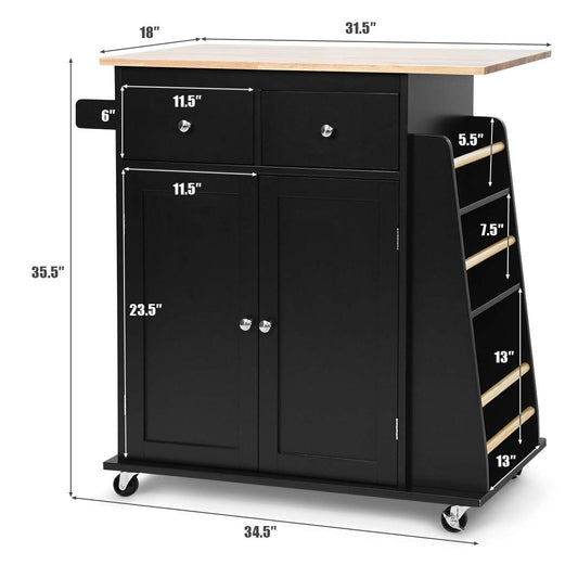 Kitchen Island on Wheels with Adjustable Shelf for Dining Room
