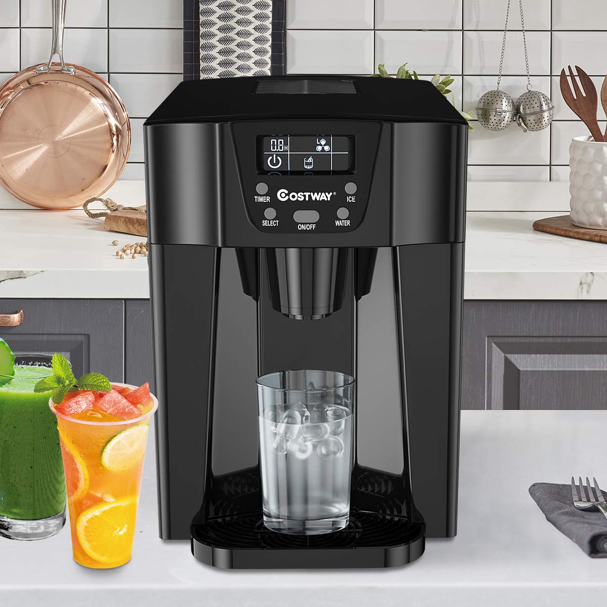 2 in 1 Countertop Ice Maker with Built-in Water Dispenser