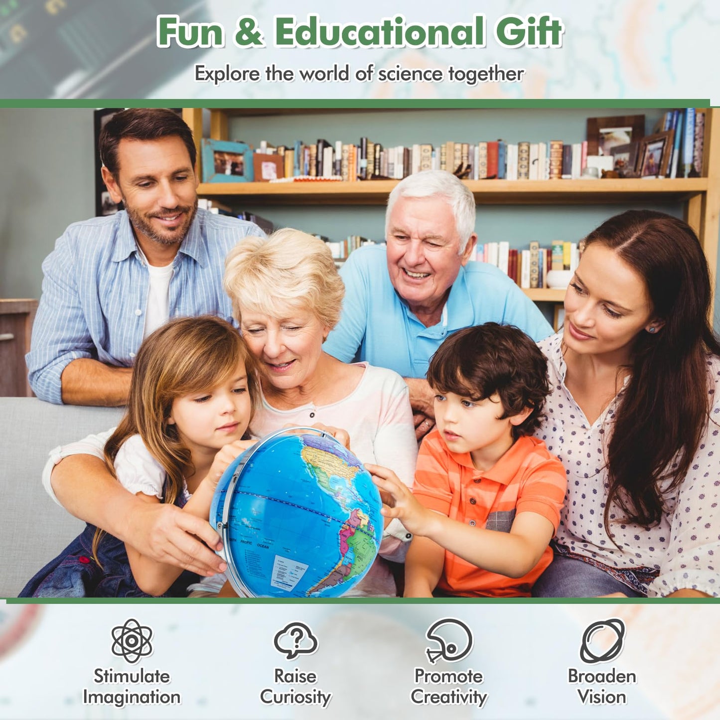 Illuminated World Globe 13” Desktop Geographic Globe w/LED Light & Easy-to-Read Clear Map for Students