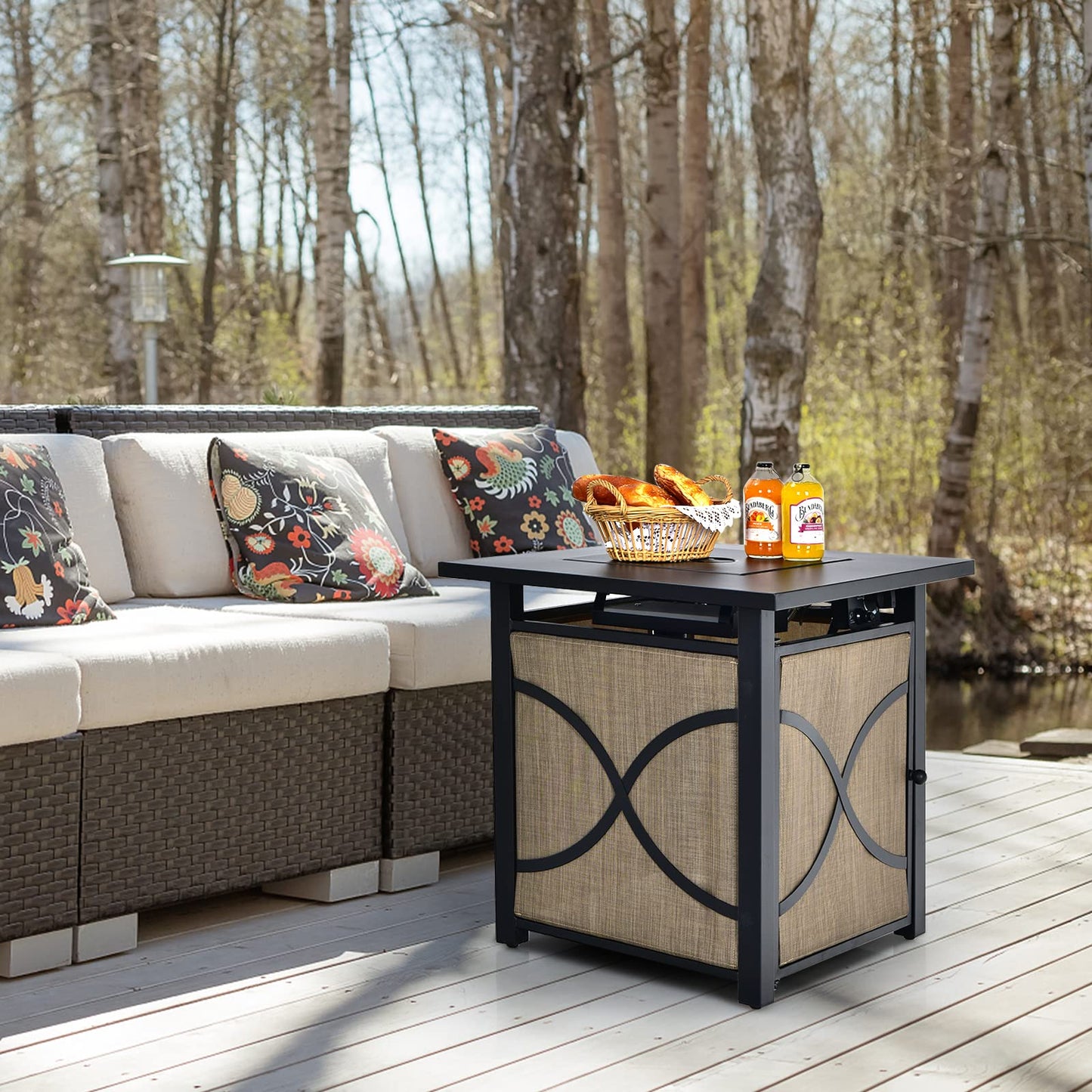 40000 BTU Square Gas Fire Pit Table with Lid