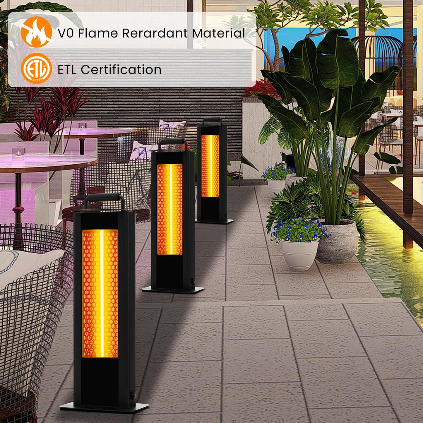 Outdoor Patio Heater, 1200W Freestanding Double-Sided Electric Infrared Heater w/Tip-Over Protection