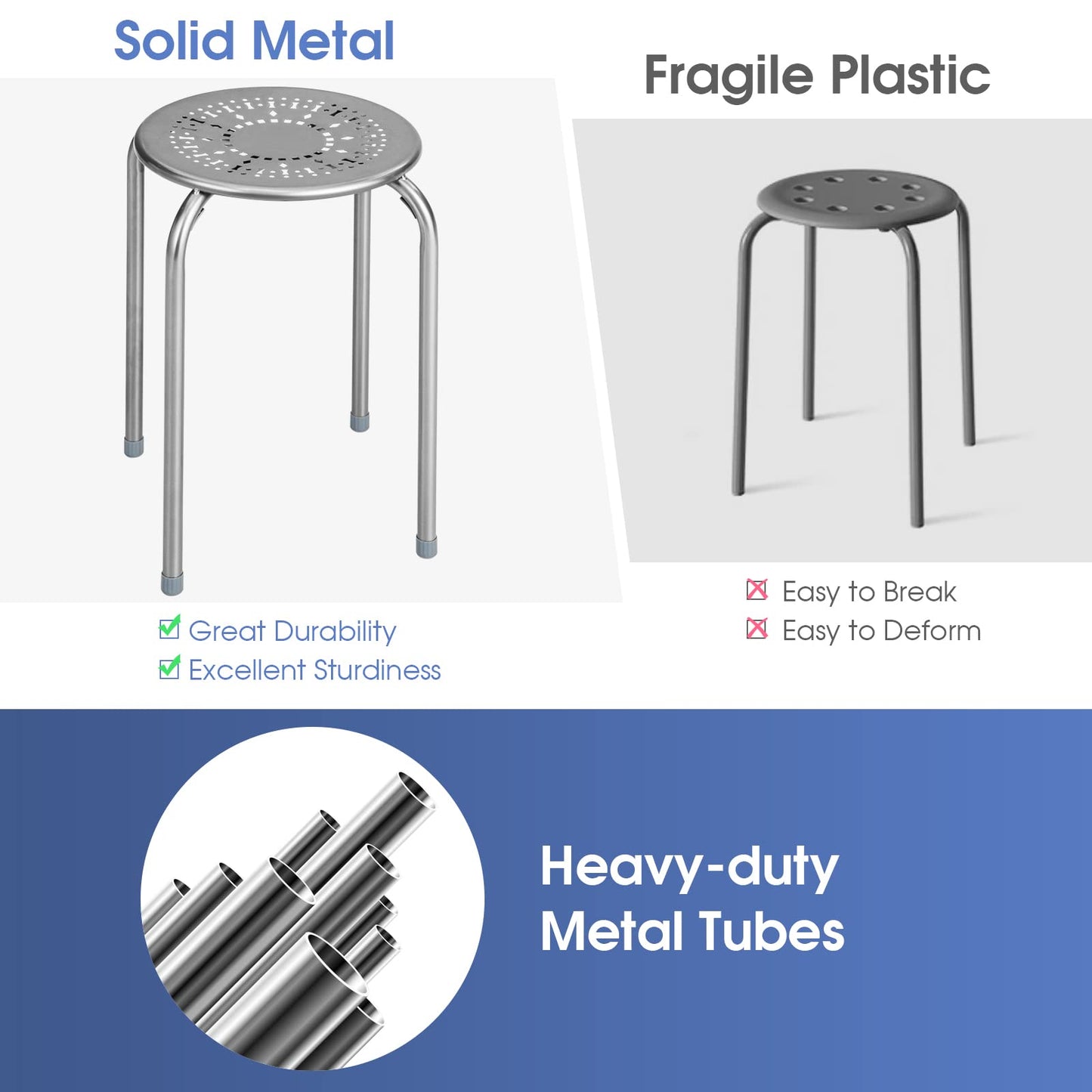 6-Pack Steel Stack Stools 17.5-Inch Height Portable Stackable Backless School Stools